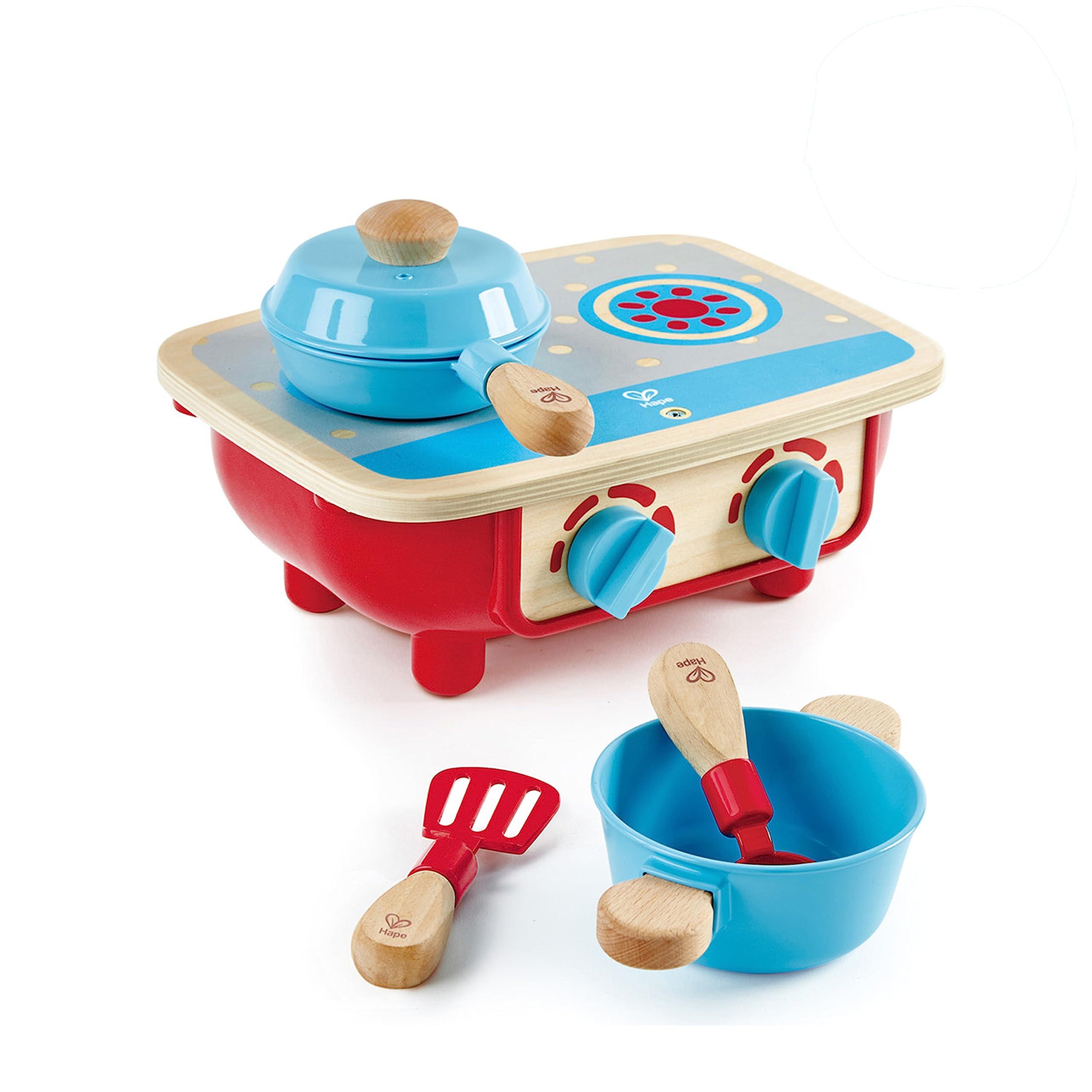 Hape Hape Toddler Kitchen Set | Wooden 6 Piece Cooking Set, Pretend Kitchen Playset with Toy Stove, Frying Pan, Spoon, Spatula