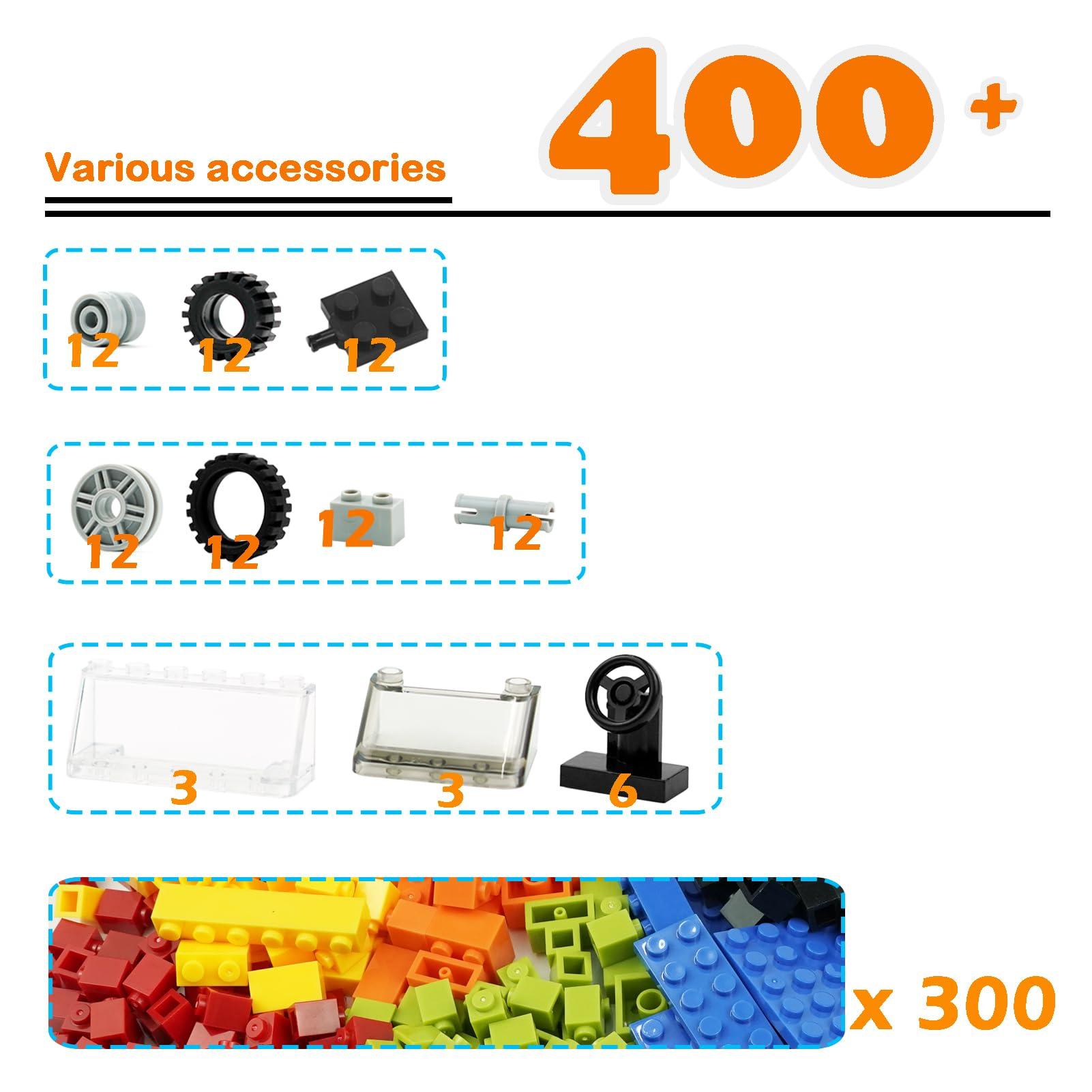 Pamvava Classic Bricks Wheels and Axles Sets, Over 400pcs Car Parts and Pieces Tires, Educational Building Kits Toys