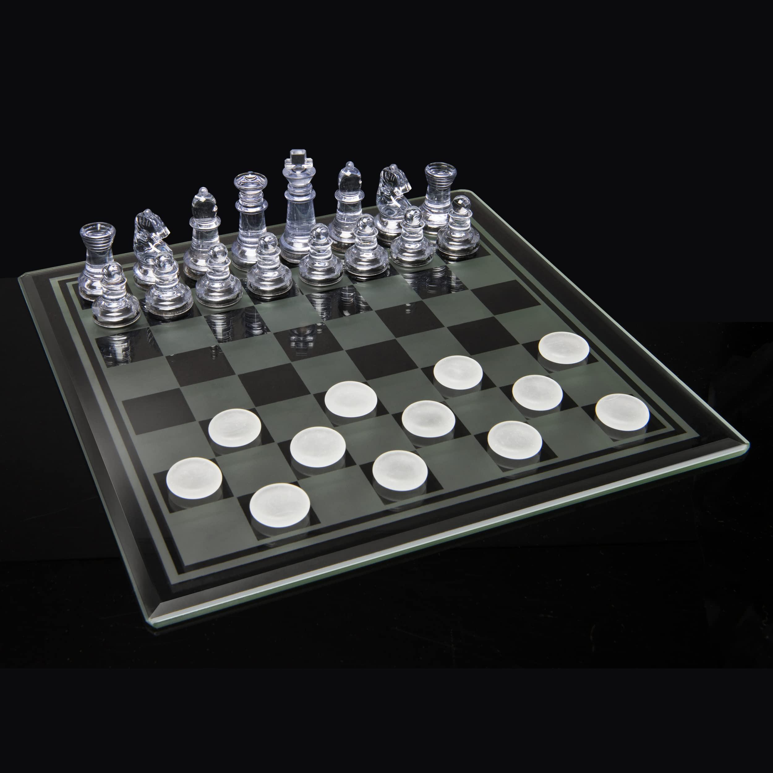 Spin Master Game Chess & Checkers with Glass Board