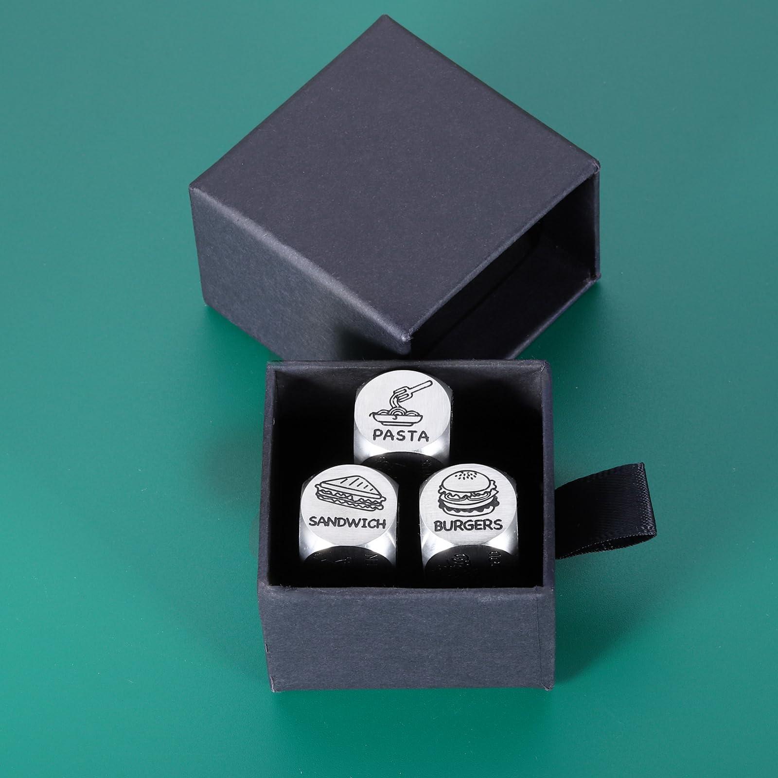 FOOZDEEVAAQ 3PCS Food Decision Dice for Couple Gifts for Boyfriend Girlfriend Valentines Day Gifts for Him Her 11th 25th Anniversary Steel Gift for Women Men Husband Birthday 2025 New Exchange Dice Game Christmas