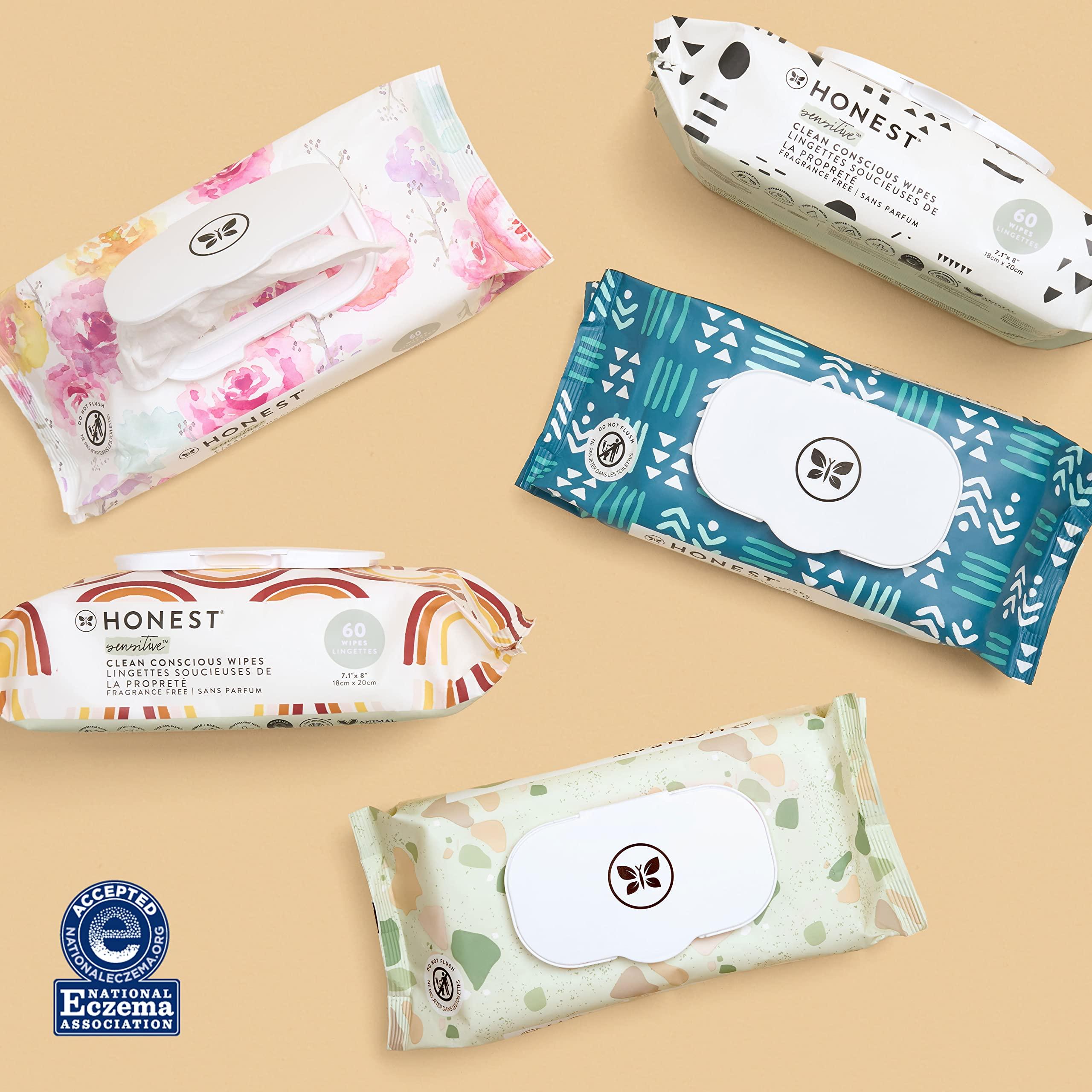 The Honest Company The Honest Company Clean Conscious Unscented Wipes | Over 99% Water, Compostable, Plant-Based, Baby Wipes | Hypoallergenic for Sensitive Skin, EWG Verified | Pattern Play, 60 Count