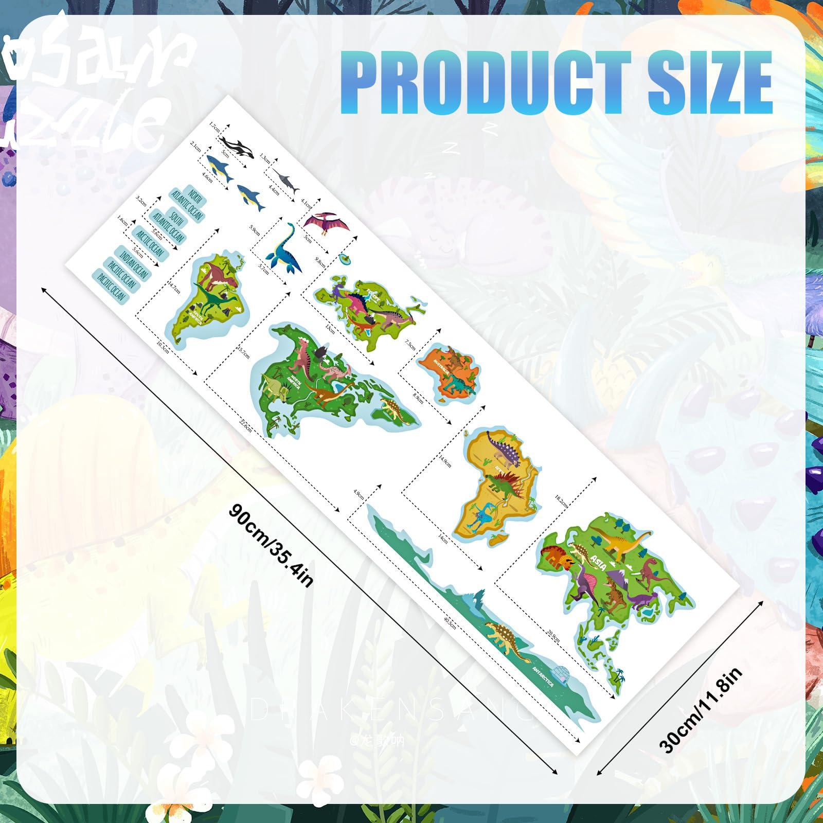 NQEUEPN 2pcs Dinosaur World Map Wall Stickers, Kids Room Wallpaper Removable Animals World Map Wall Decal Vinyl Mural Art for Classroom Boys Girls Nursery Bedroom Living Room Home Decor