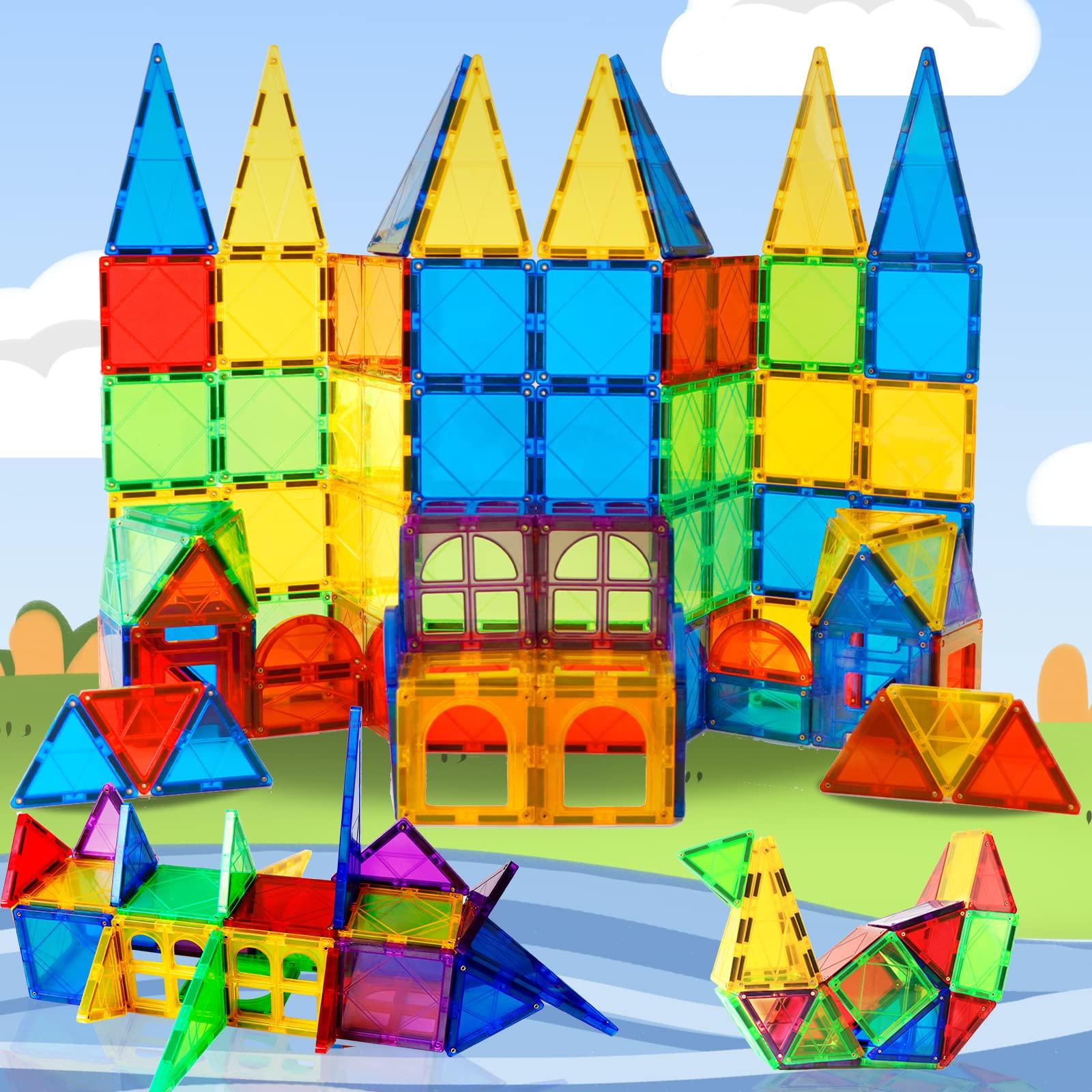 MAGBLOCK MAGBLOCK Magnet Toys Kids Magnetic Building Tiles 100 Pcs 3D Magnetic Blocks Preschool Building Sets Educational Toys for Toddlers Boys and Girls.