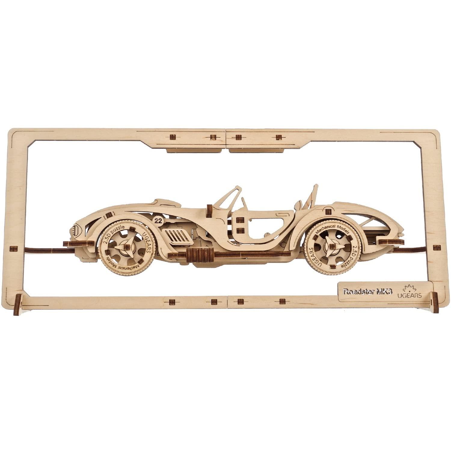 UGEARS UGEARS Roadster Models Kits to Build - Innovative 2.5D Puzzles Roadster Model Car Kits to Build for Adults - Classic Muscle Car Wooden Puzzles - Car Wood Model Kit Frame with Movable Parts