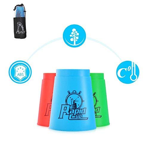 Kuiji Quick Stacks Cups Sports Stacking Cups Speed Training Game Classic Interactive Challenge Competition Party Toy Set of 12 with Carry Bag-Blue