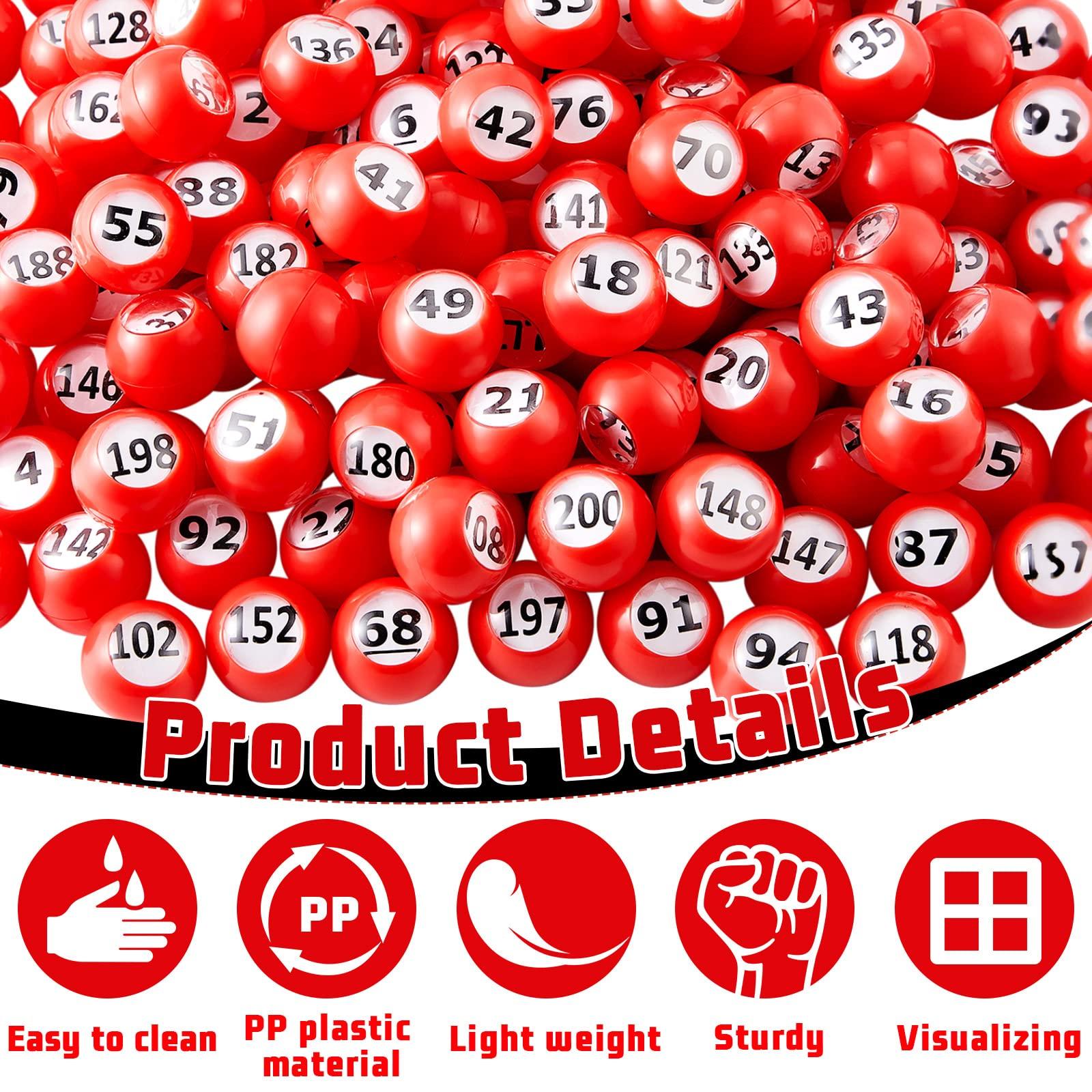 Liliful Liliful 200-Piece Raffle Bingo Ball Set - Numbered 1-200 with Easy Read Window, Mini Plastic Balls for Game Night, Lottery, and Large Group Activities, Red