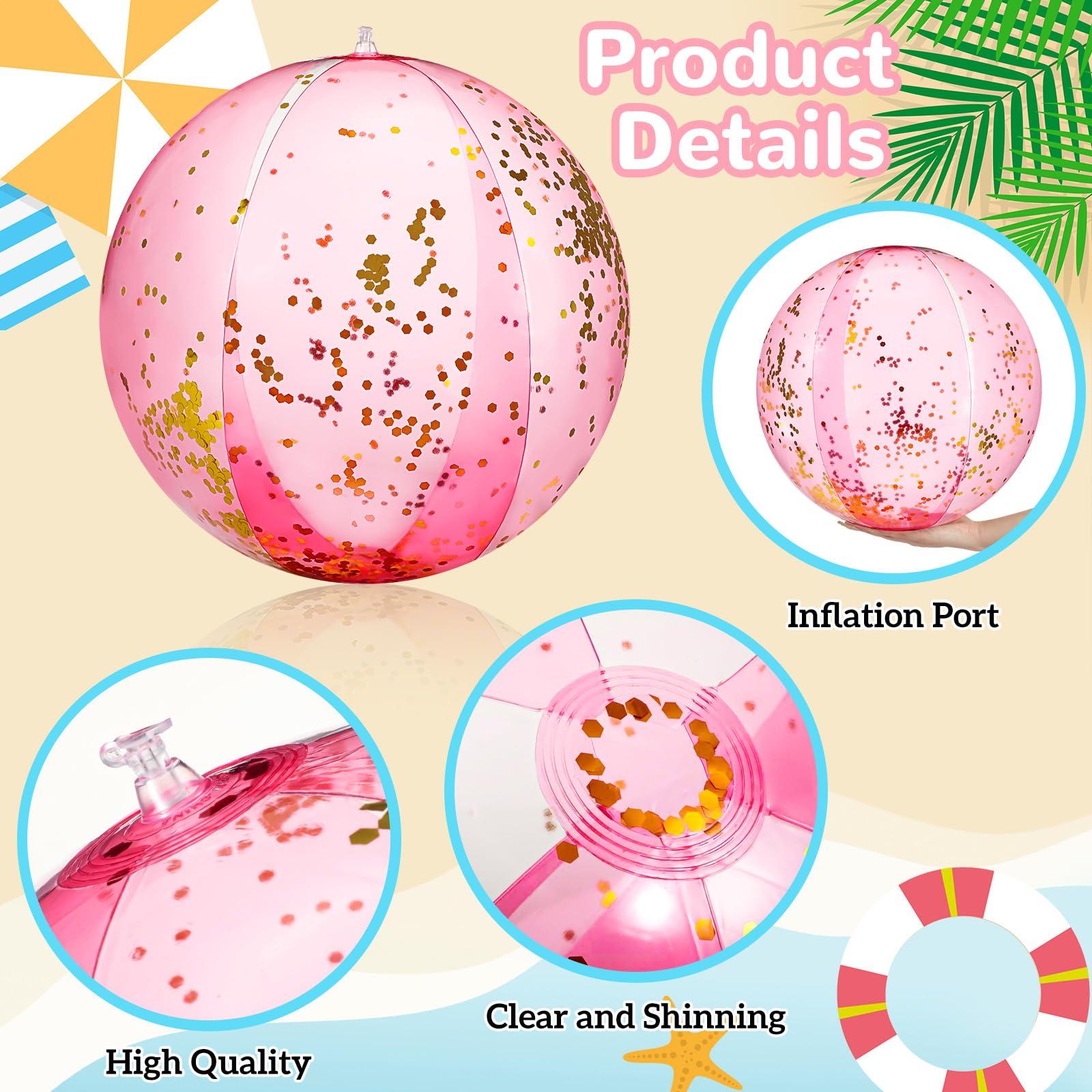 Chitidr Chitidr 12 Pcs 16 Inch Inflatable Beach Ball Glitter Bulk Clear Confetti Pool Swimming Bubble Ball Outdoor Summer Pool Party Decor for Adults Swimming Hawaiian Tropical Theme(Pink)