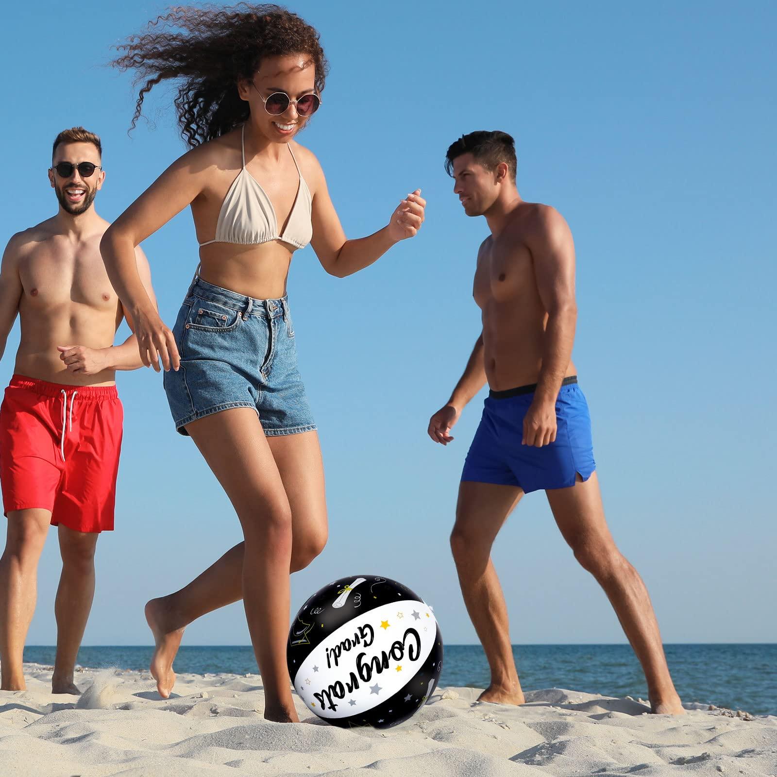 Whaline Whaline 12Pcs Graduation Inflatable Beach Balls 11.8 Inch 2024 Congrats Grad Beach Ball Black White Graduation Pool Party PVC Bech Balls for Swimming Pool Party Summer Water Sand Game