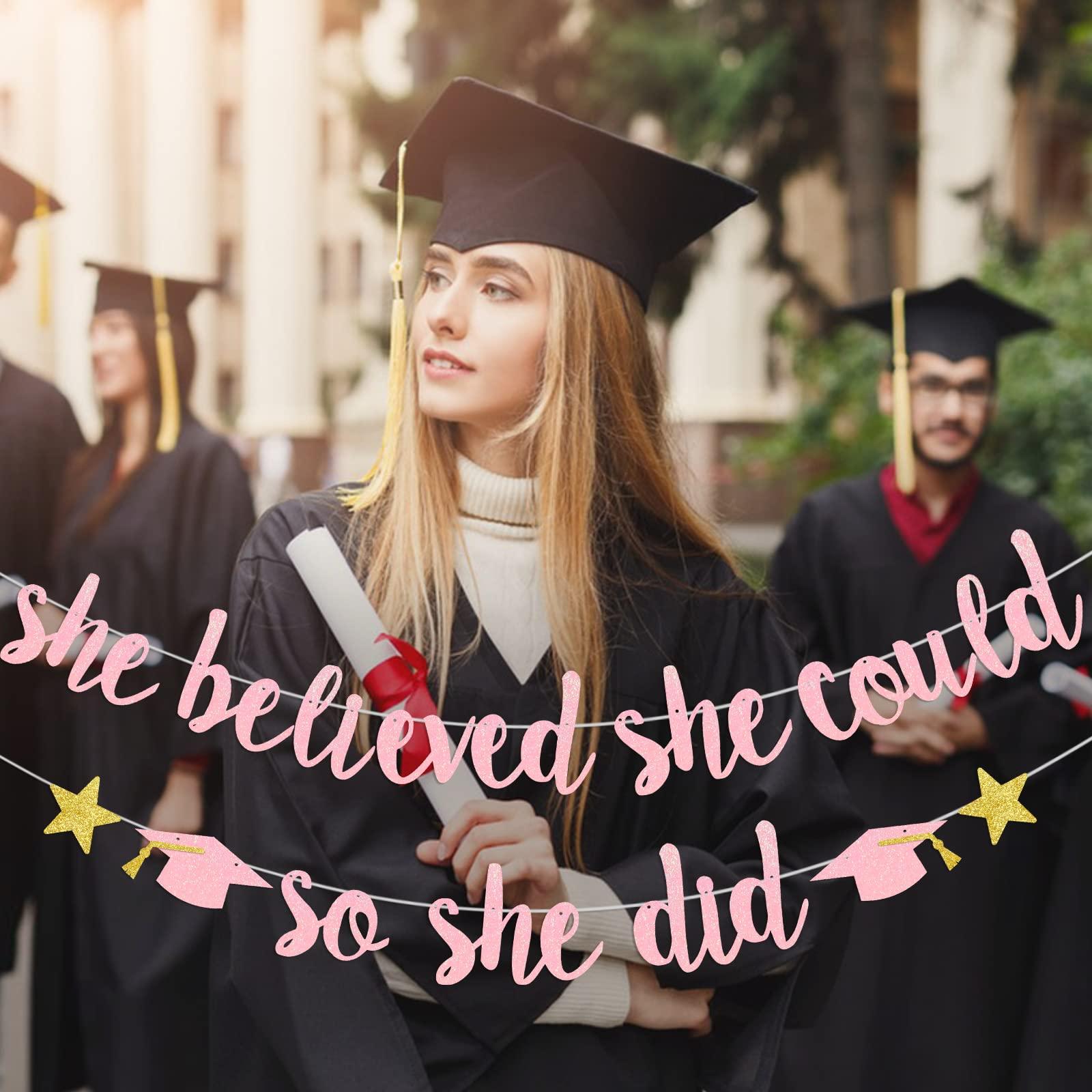 HigzYovn She Believed She Could So She Did Banner Graduation Party Decorations 2024 College Graduation Decorations She Believed She Could Party Decor (rose gold)