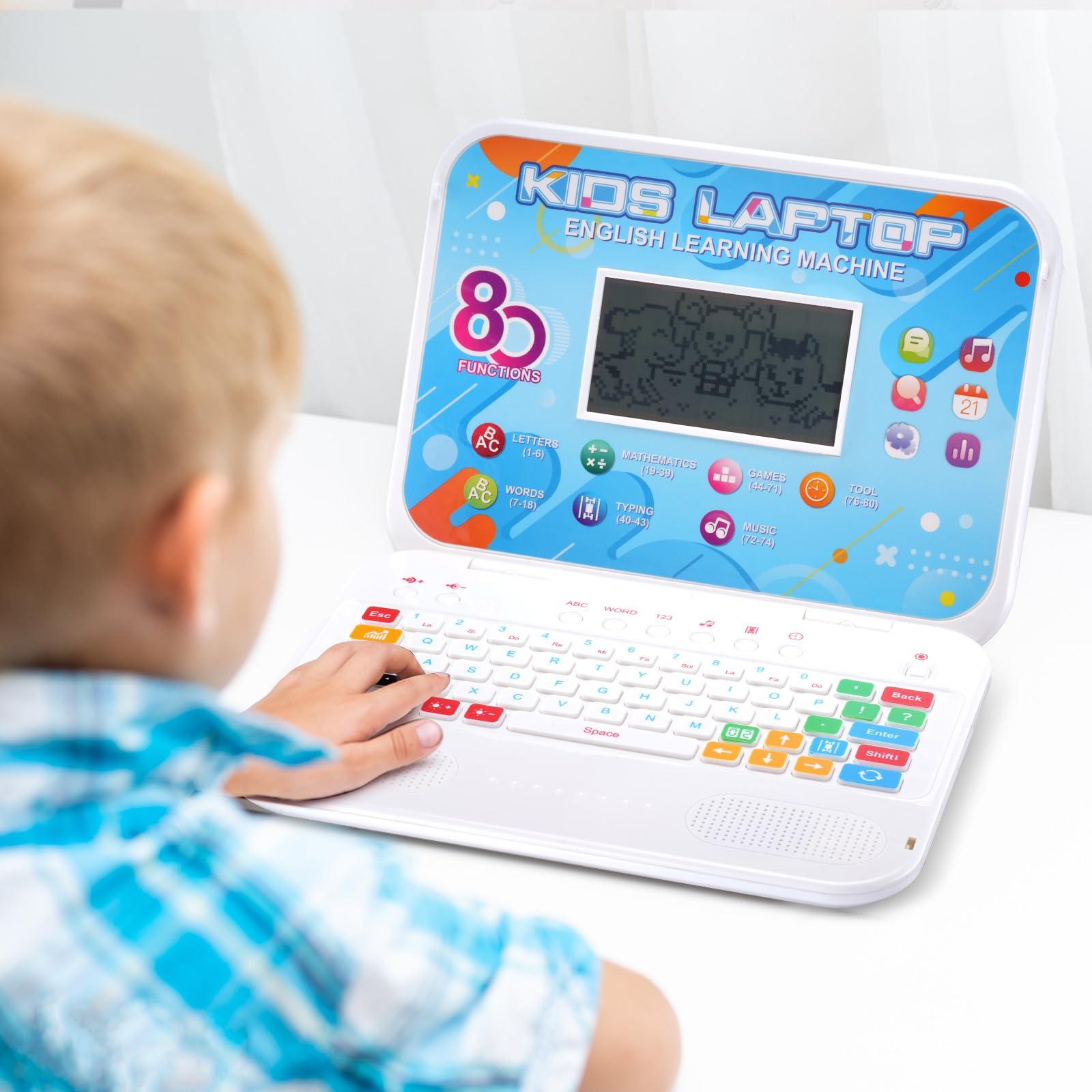 LESHITIAN Kids Laptop - 80 Learning Modes to Learn Alphabet, Words, Mathematics, Play Games and Music - Educational Learning Computer for Kids Ages 5+