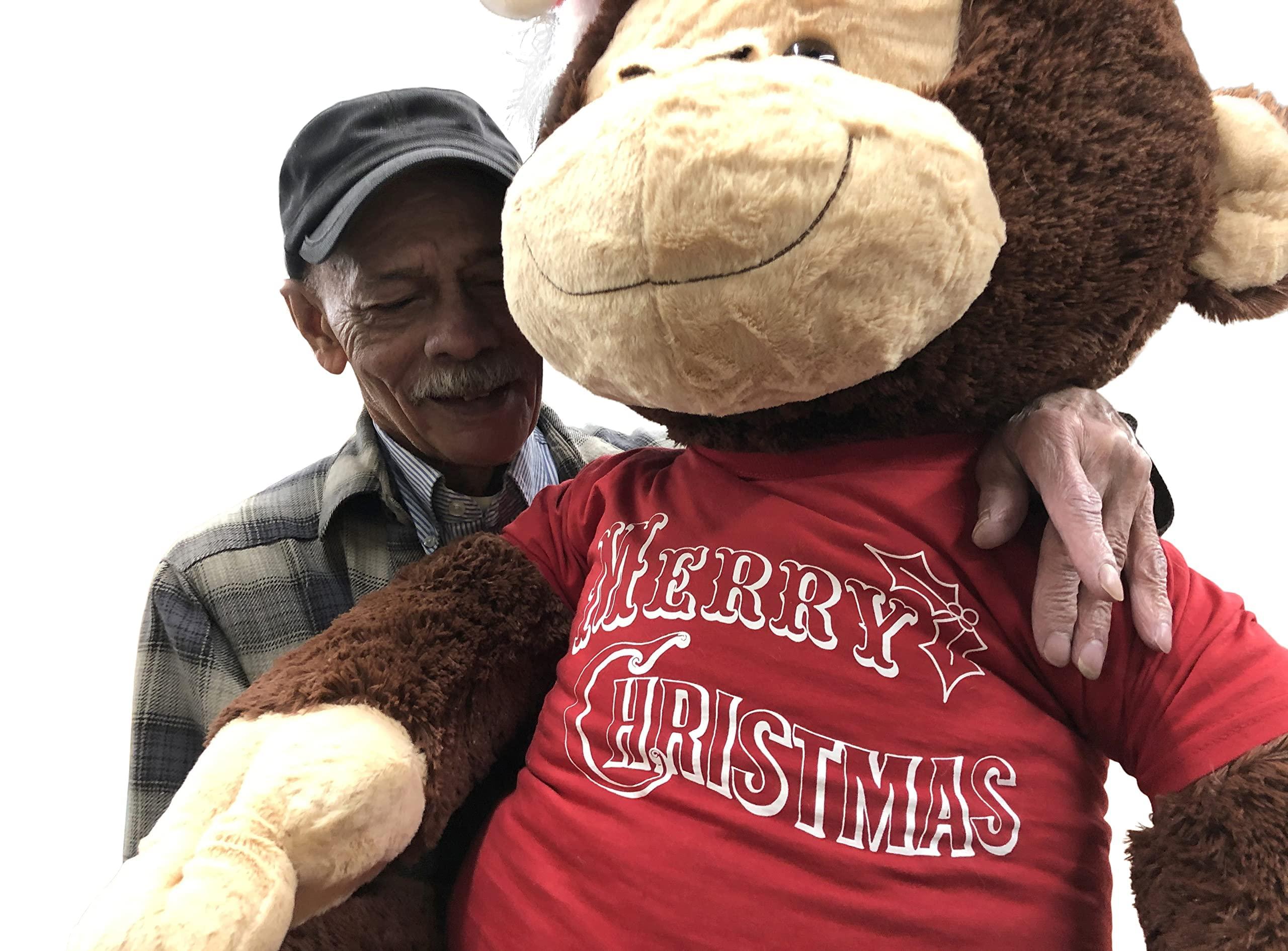 Big Plush Big Plush Giant Stuffed Monkey Wears Christmas Hat & Shirt - Large 4-Foot Extra-Soft Jumbo Plush Animal - 48 inches Huge Gigantic Animals - Oversized Monkeys - Hug a Santa Stuffed Animal