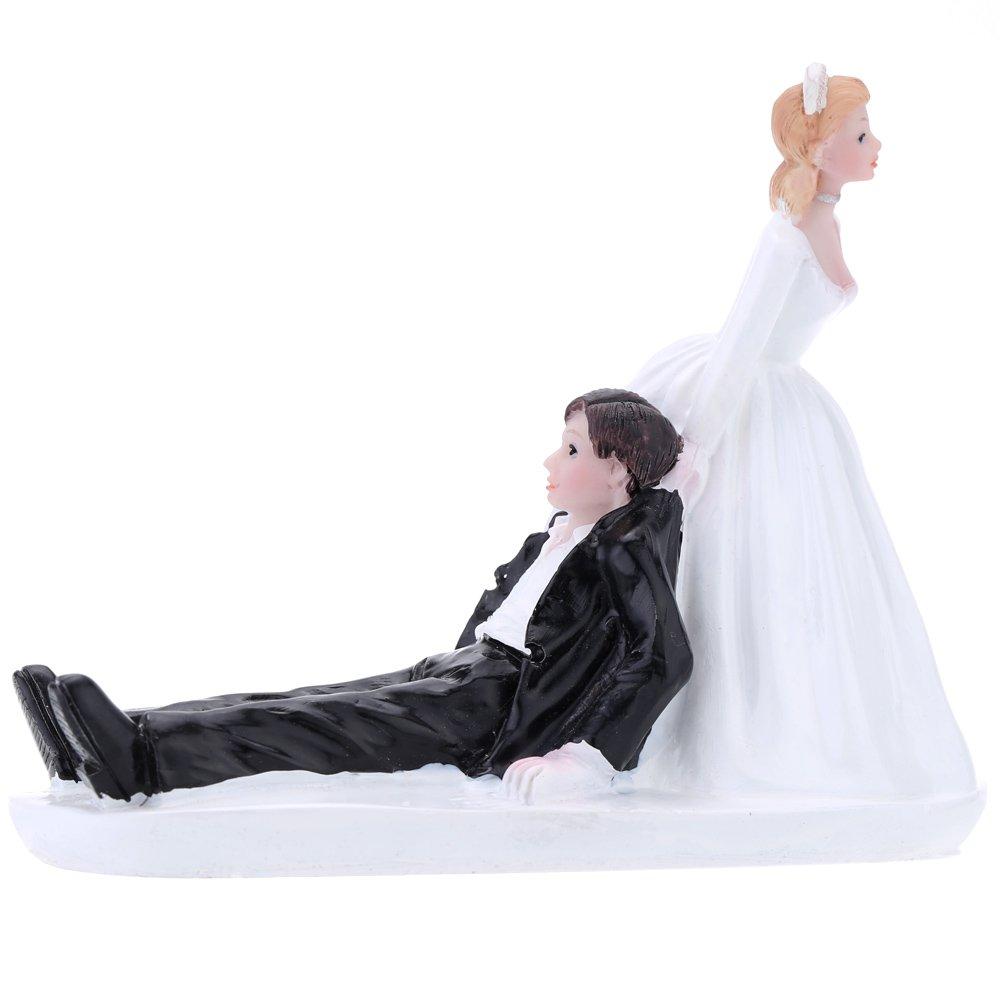 Ailgely Ailgely Bride Dragging Groom Cake Topper,Funny Wedding Cake Toppers Bride and Groom,Figurine Wedding Cake Topper Romantic Wedding Party Decoration Adorable Gift