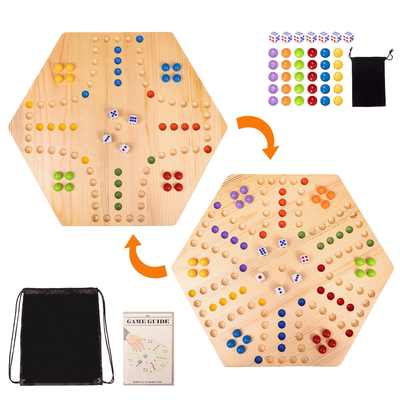 WodGod Marble Board Game,Aggravation Board Game,Set:1 Board+30 Marbles+7 Dice+1 Storage Bag+1 Shoulder Bag,6 Colors,Fast Track Wahoo Board Game,2 in 1 Board for 4-6 Players,Portable,Perfect for Family Party