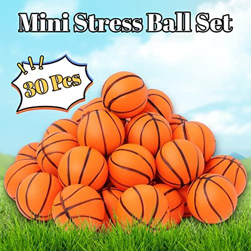 Nuchaely Mini Basketball Stress Balls,30 Pack Mini Foam Sports Balls,1.6 Inch Mini Basketballs for Kids,Stress Relief Squeeze Balls Bulk for School Carnival Reward Theme Party Favor Toys Game Decorations