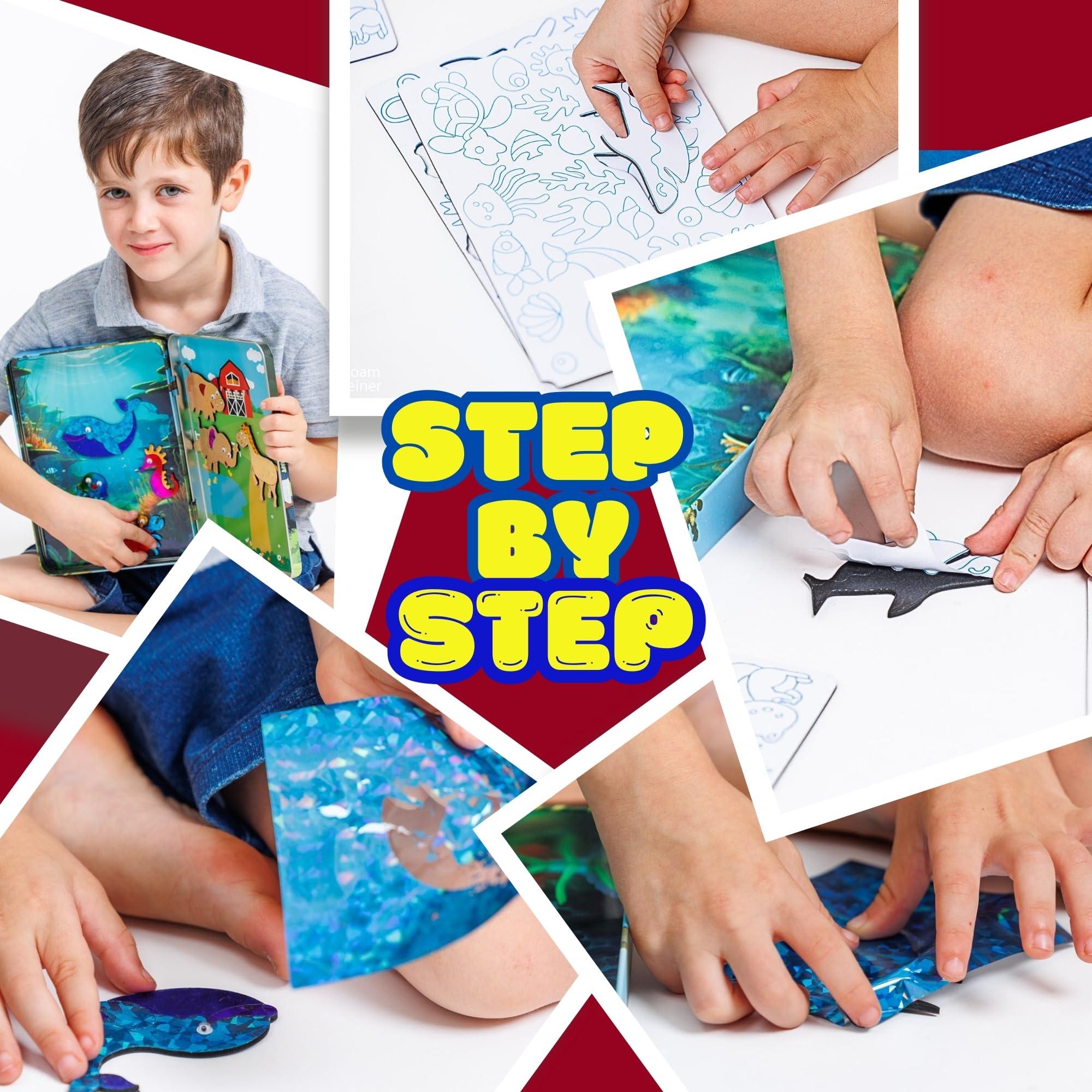 Art with smile Foil Fun Art Kit for Kids - Reusable Animal Foil Art for Girls & Boys, DIY Mess-Free Girls Craft Kit w/Magnets, Ideal Travel Toy & in Car Activities for Kids Ages 4 5 6 7 8 9 10 11 12