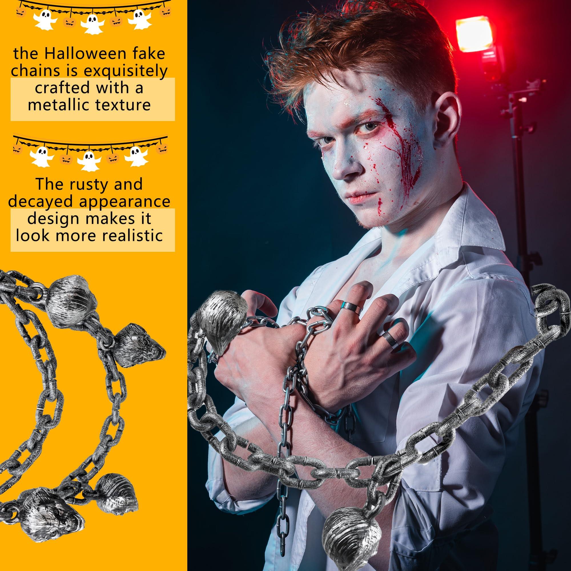 Restroma 6.6 Feet Plastic Halloween Chain Fake Prison Chain Halloween Decoration Chain Links with Skulls for Halloween Party Decoration Cosplay Props