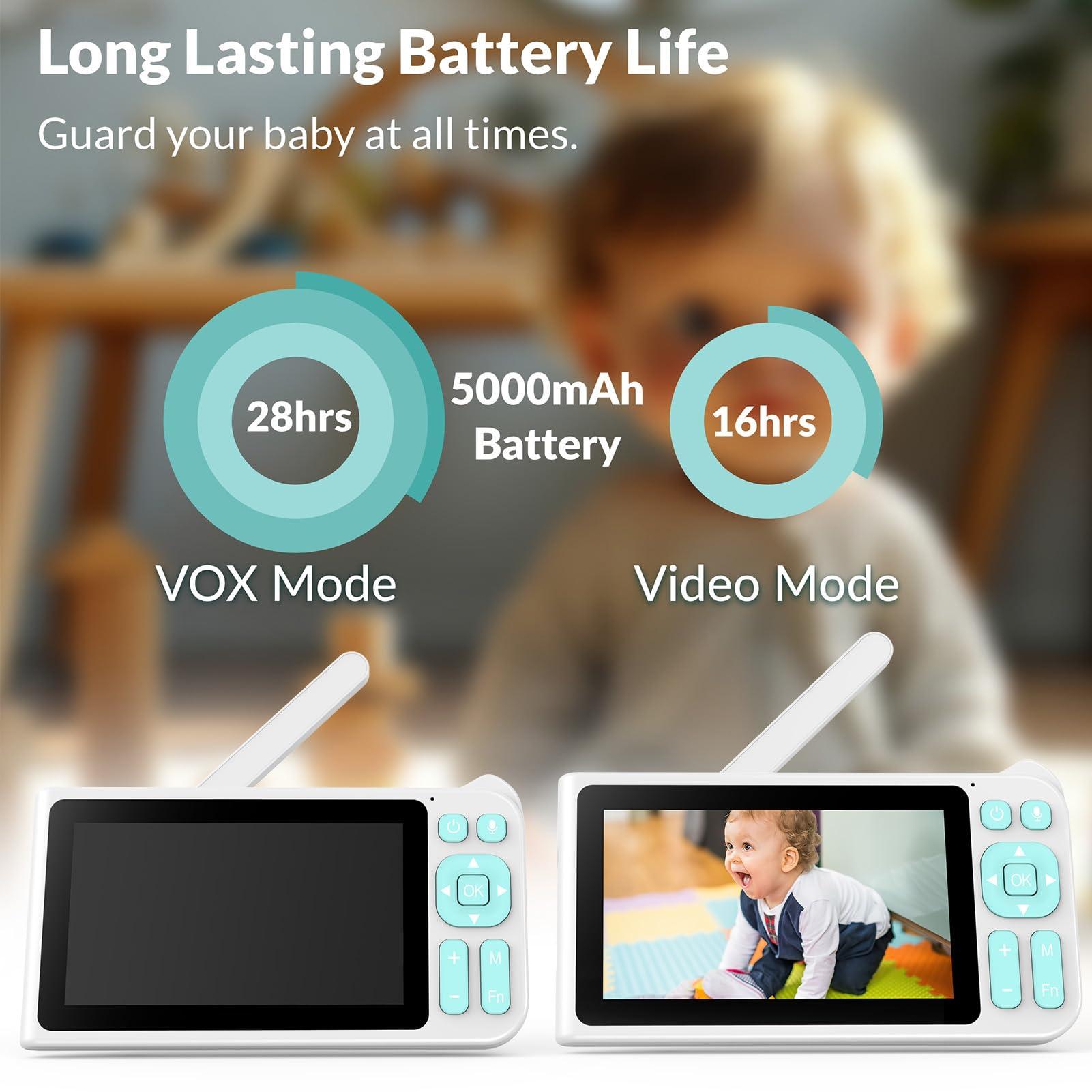 Cyanpink Video Baby Monitor, 2000ft Long Range, Enhanced Signal Stability, No WiFi, 5" HD Screen, 5000mAh, 1080p Camera, Super Clear Night Vision, Pan-Tilt-Zoom, 2-Way Audio, AI Cry & Motion Alarm