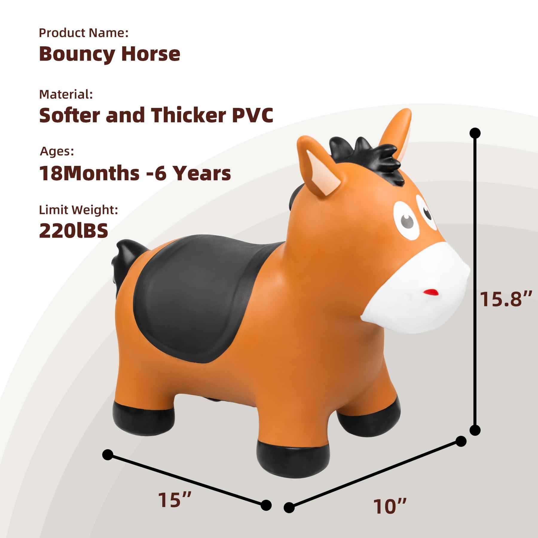 ZOOJOY ZOOJOY Bouncy Horse Hopping Toys, Inflatable Animal Horse Toys for Toddlers 1-3, Outdoor Indoor Bounce and Ride On Bouncer for Boys Girls, Birthday Gifts for 18 Months 2 3 4 5 6 Year Old with Pump