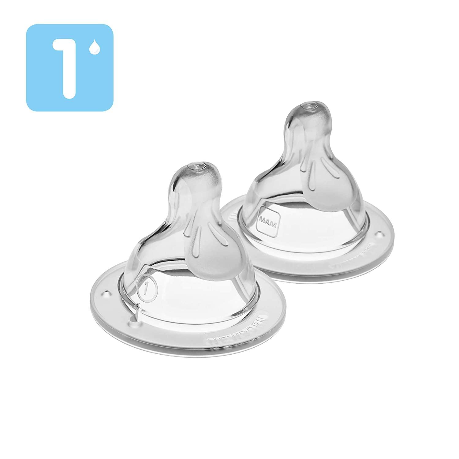 MAM MAM Bottle Nipples Slow Flow Nipple Level 1, for Newborns and Older, SkinSoft Silicone Nipples & Easy Start Anti-Colic Bottle, Baby Essentials, Medium Flow Bottles with Silicone Nipple