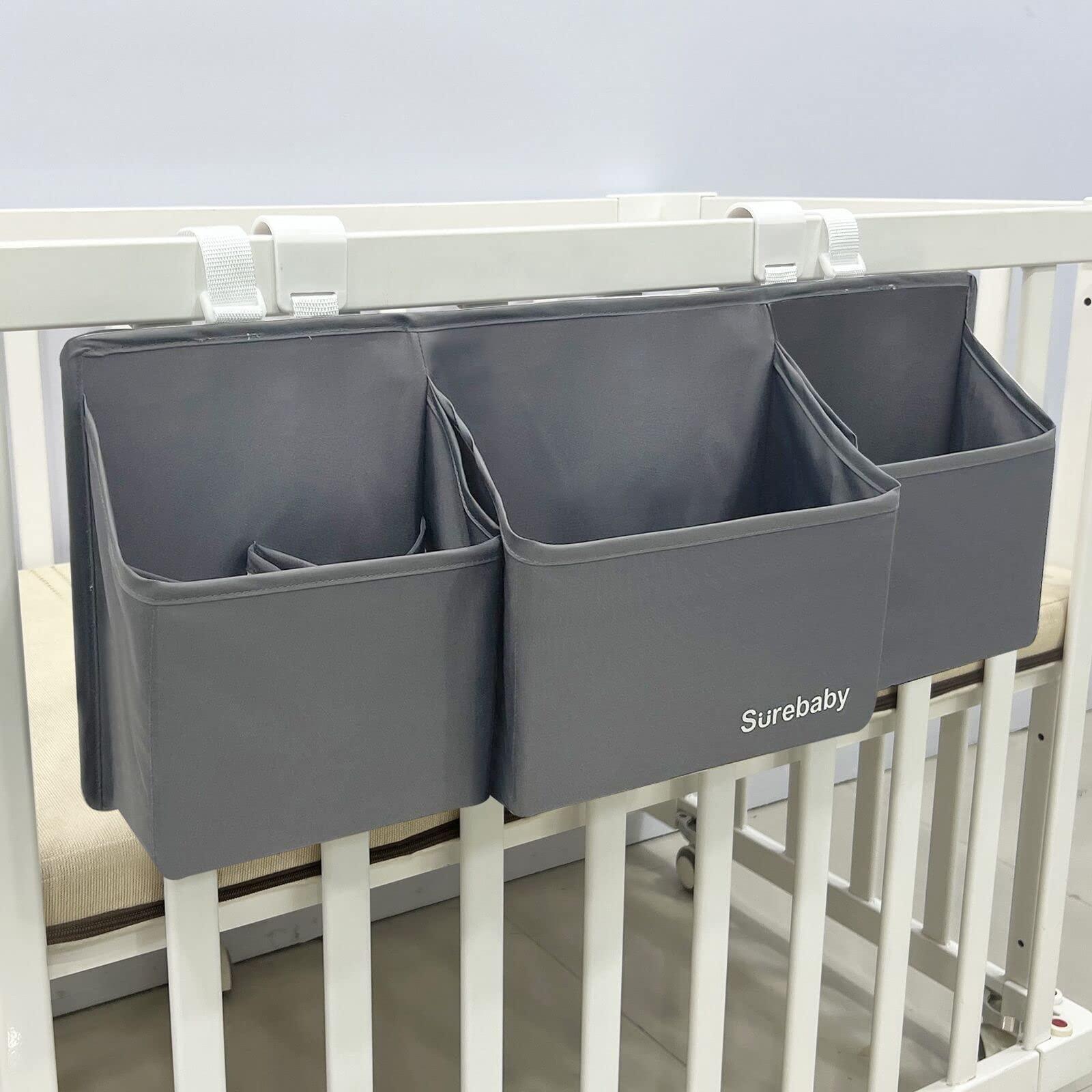 surebaby surebaby Hanging Baby Diaper Caddy, 3-in-1 Diaper Caddy Organizer Holder For Baby Crib, Nursery Organization Diaper Stacker Storage For Crib, Changing Table, Car, Wall-Grey