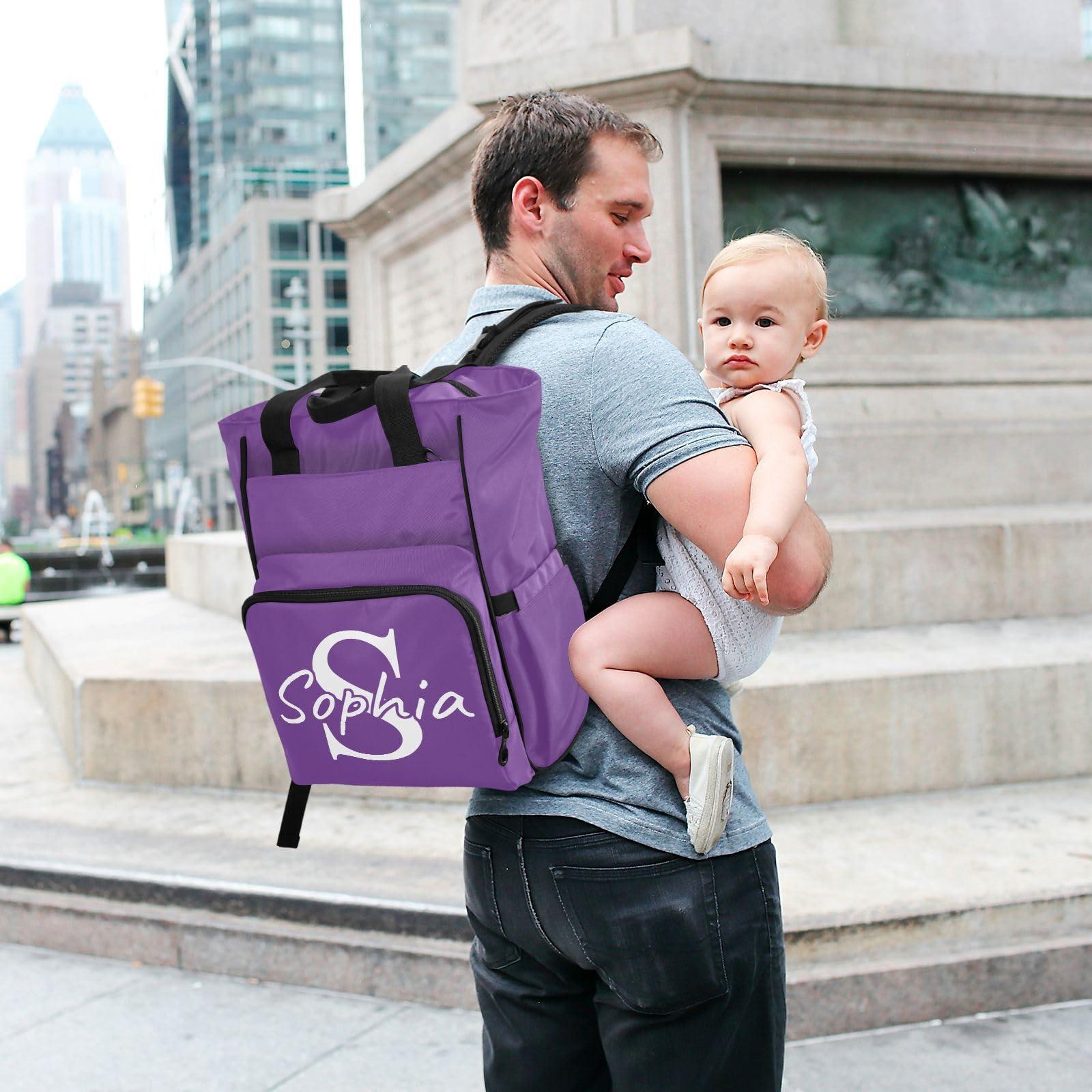 Emelivor Emelivor Custom Purple Diaper Bag Backpack Multi-Function Diaper Bag Personalized Baby Diaper Bag with Insulated Pockets for Mom Girls Mother's Day