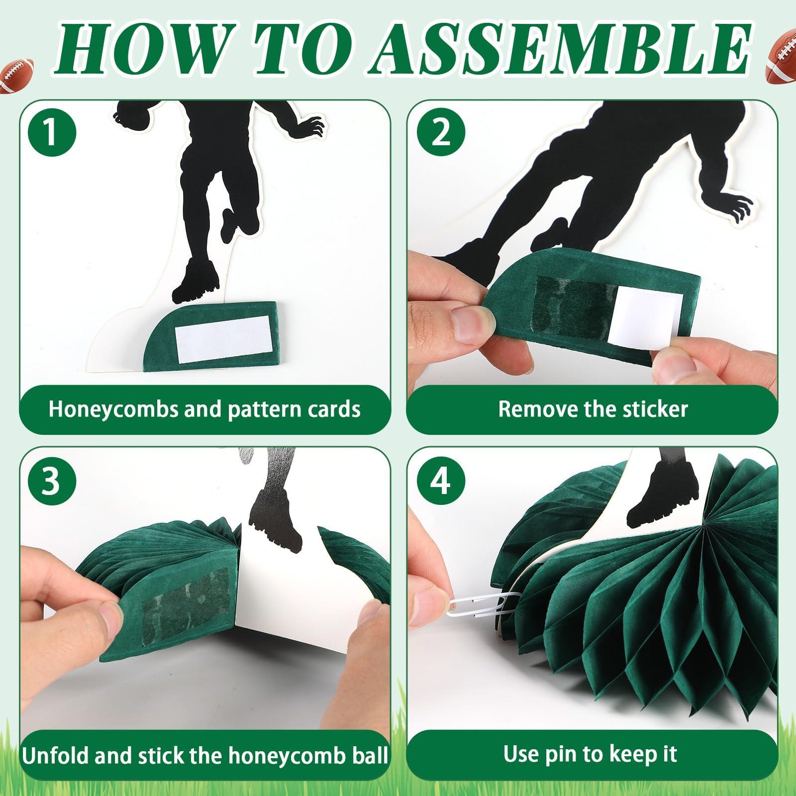 QOUBAI QOUBAI 12Pcs Football Honeycomb Centerpieces Football Player Party Decorations Sports Party Decor Table Toppers Birthday Party Decoration for Baby Shower Gameday Tailgate Party Favor Supplies