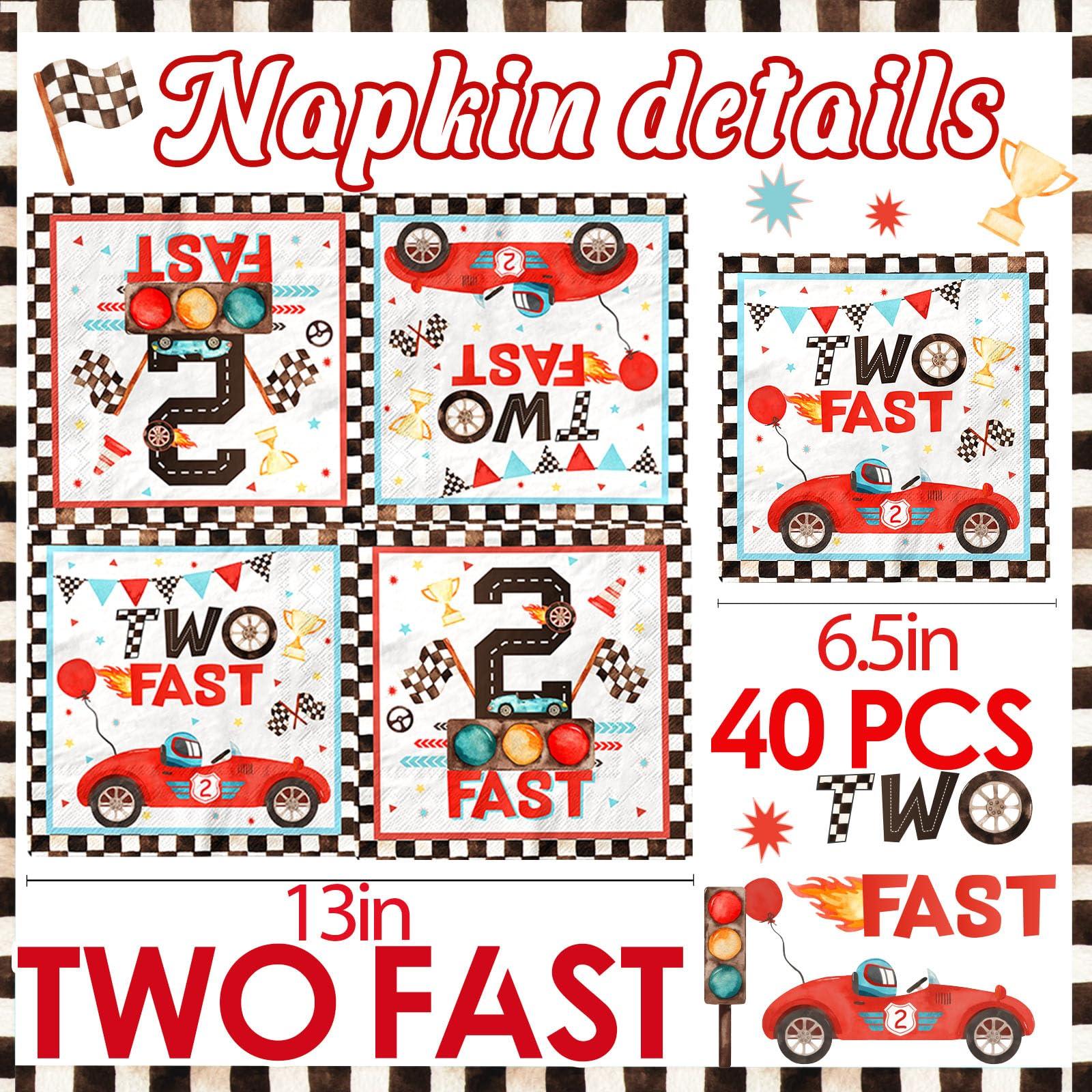 CMUSKO Two fast Birthday Party Napkins,40Pcs Race Car 2nd Birthday Party Napkins Disposable Race Car for Napkins Two Years Old Party Baby Shower Decorations Favors for Boys