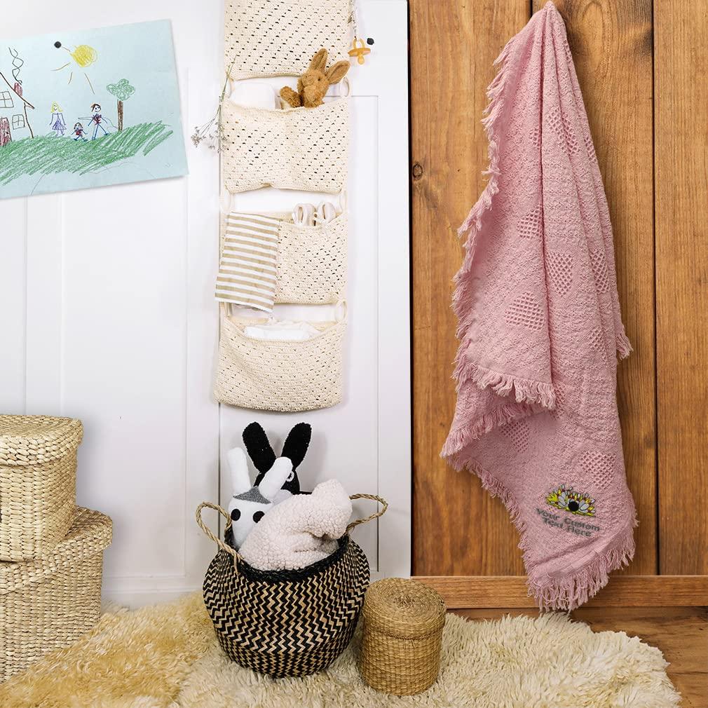 Fastasticdeals Custom Embroidery Nursery Bedding Baby Blankets for Boys & Girls Bowling Splash Cotton Soft Receiving Swaddle Pink Personalized Text Name Here