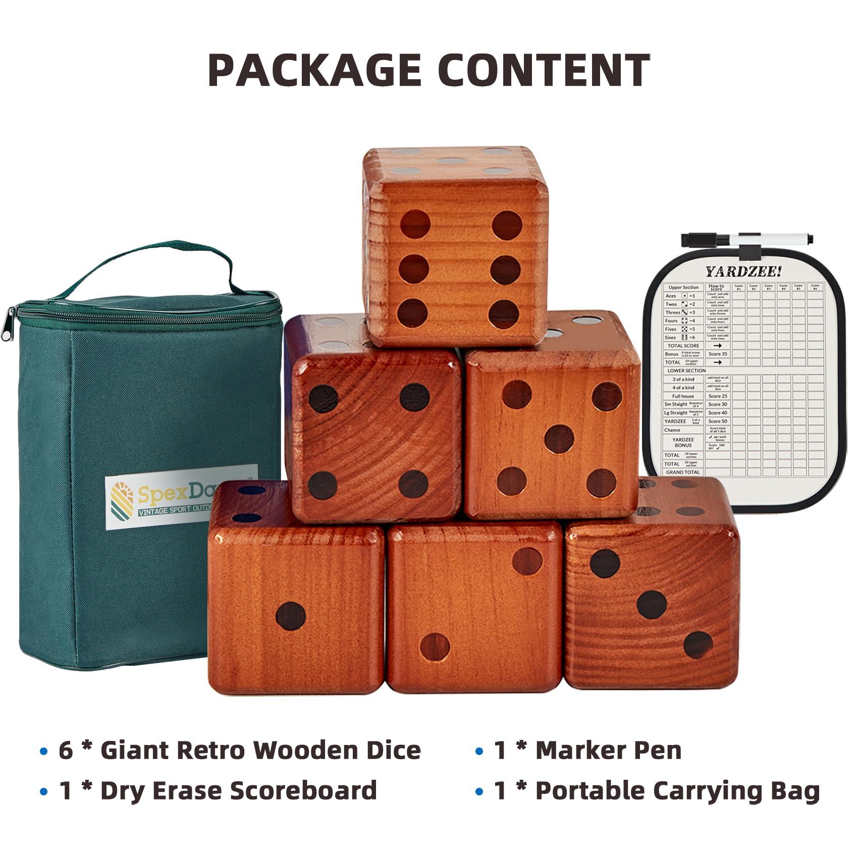 SpexDarxs SpexDarxs 3.5 Giant Yard Dice Set, Large Wooden Dice Set with Scoreboard & Carrying Bag, Indoor & Outdoor Backyard Lawn Game for Adult and Family