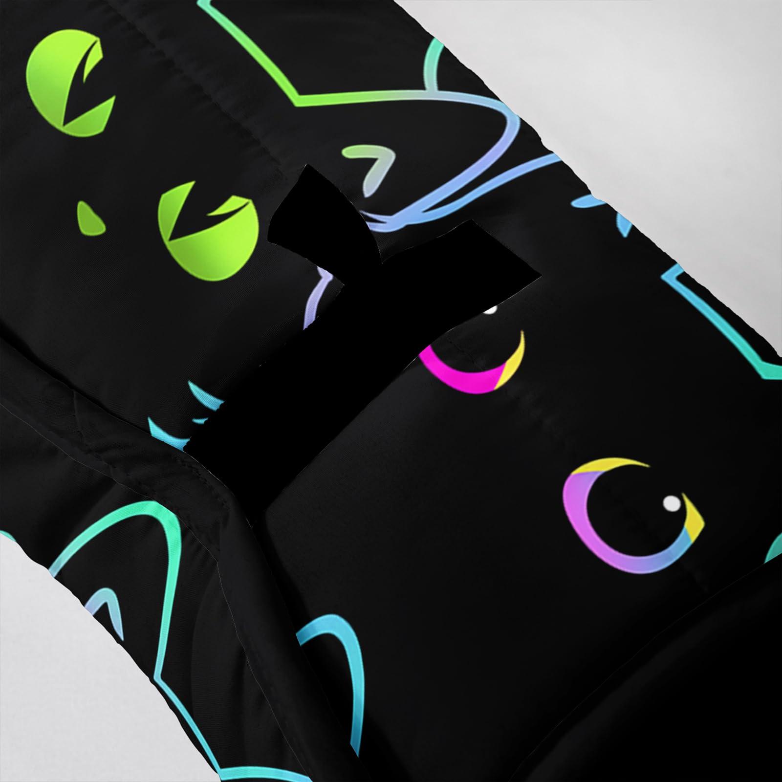 Axolotl Axolotl Neon Cat Nap Mat with Removable Pillow and Lightweight Quilt Cover,Colorful Silhouette Cat Sleeping Mat for Travel,Roll Up Sleeping Bag,Soft Slumber Bag for Boys Girls,Black 60\" L*21\" W