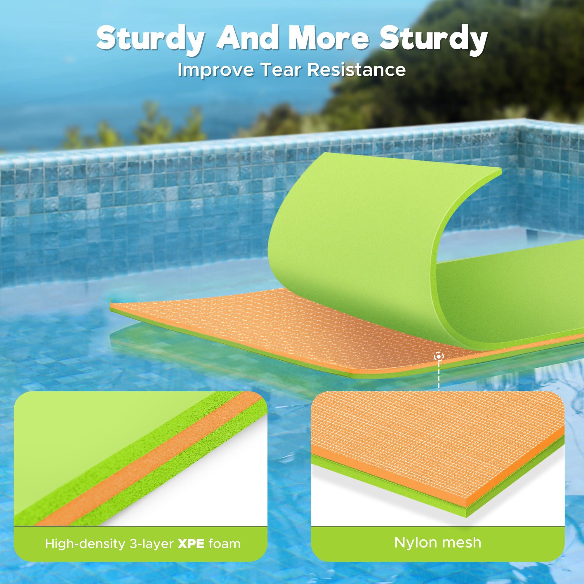 WARMOUNTS WARMOUNTS Floating Water Pad for 2 Person, 8 x 4 FT Tear-Resistant 3-Layer XPE Foam Floating Mat Recreation & Relaxing for Lake Pool River Ocean Boats Outdoor Water Activities