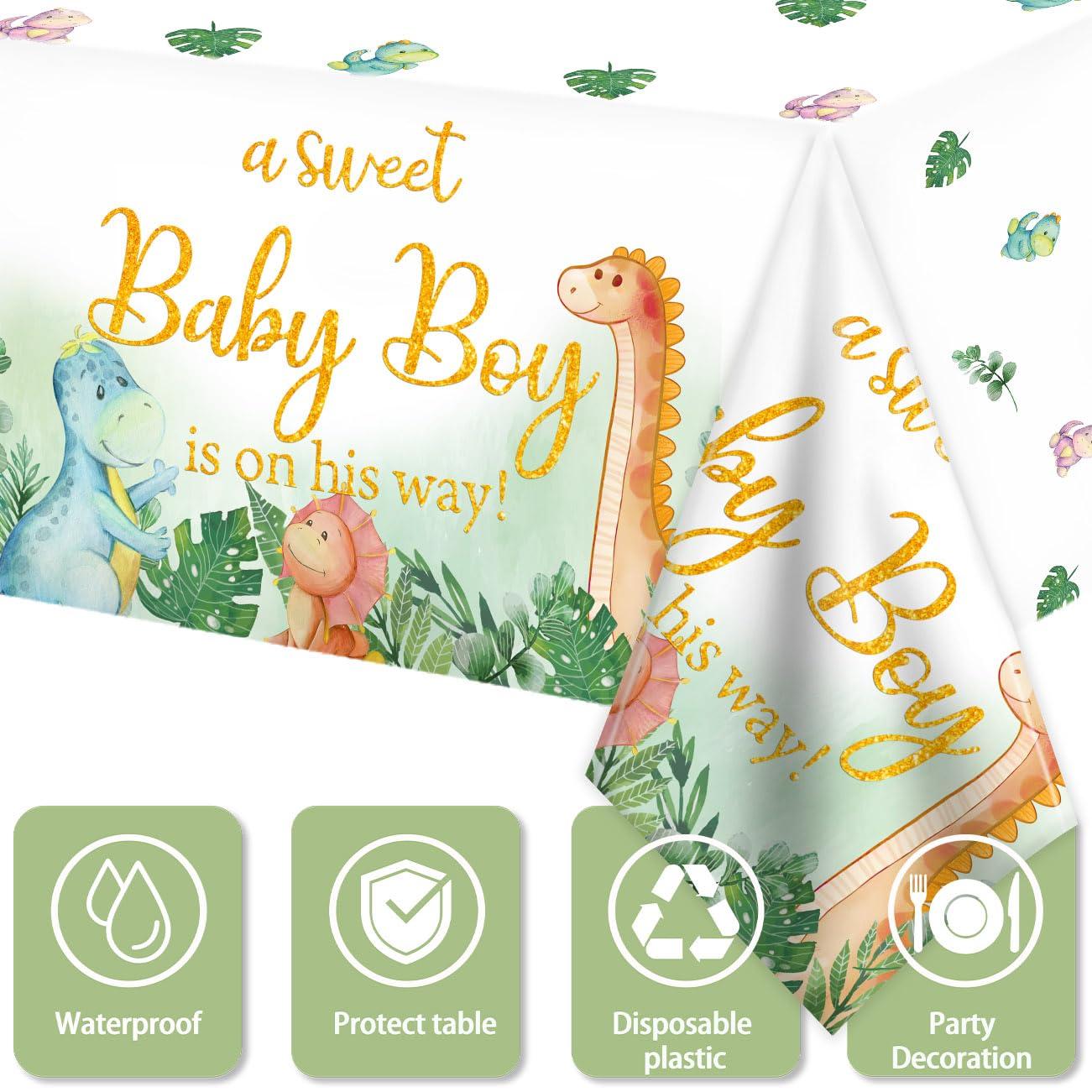 Haiyumaoyi Dinosaur Baby Shower Decorations Tablecloth for Boy - Dino Baby Shower Party Supplies Disposable Waterproof Plastic Table Cover, Dinosaur Theme Baby Boy Table Cloth Decorations 3 Pack (43in x 70in)