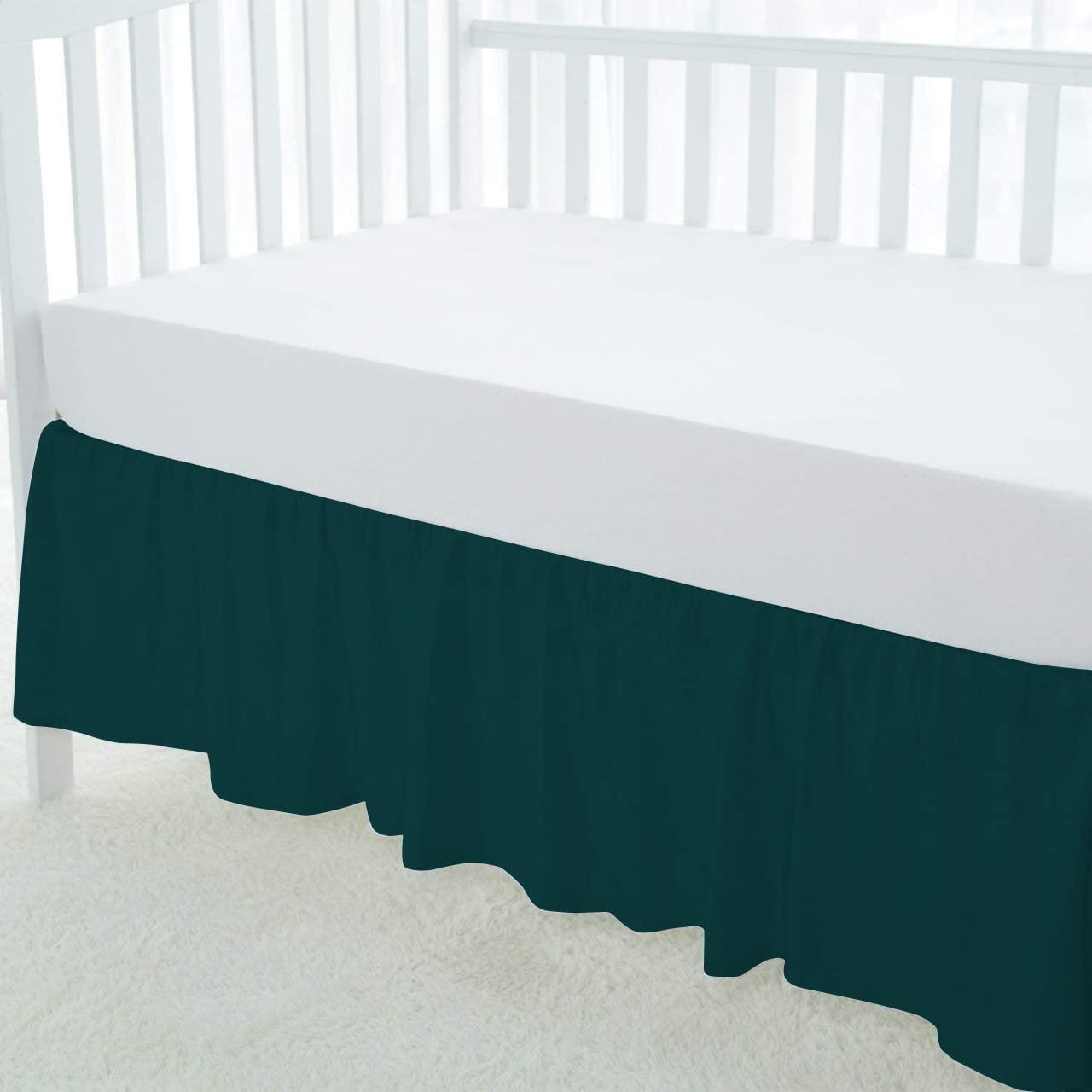 Balsara\'s Nursery Crib Toddler (28" x 52" x 14") 100% Egyptian Cotton 800 Thread Count Crib Skirt Dust Ruffle, Bedding Skirts for Baby Boys or Girls, 14" Drop, Teal Solid
