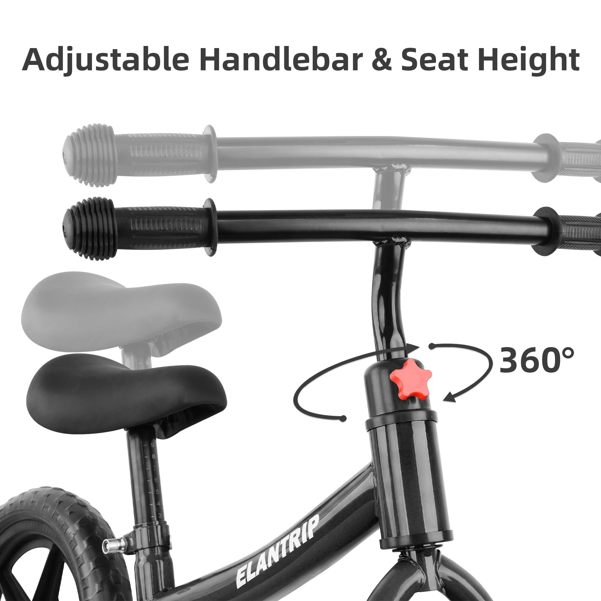 Elantrip Elantrip Balance Bike, Lightweight Black Toddler Bike for 1-3 Year Old Boys, Birthday Gift Toys for 1-3 Year Old Boys and Girls, No Pedal Bikes for Kids with Adjustable Handlebar and seat