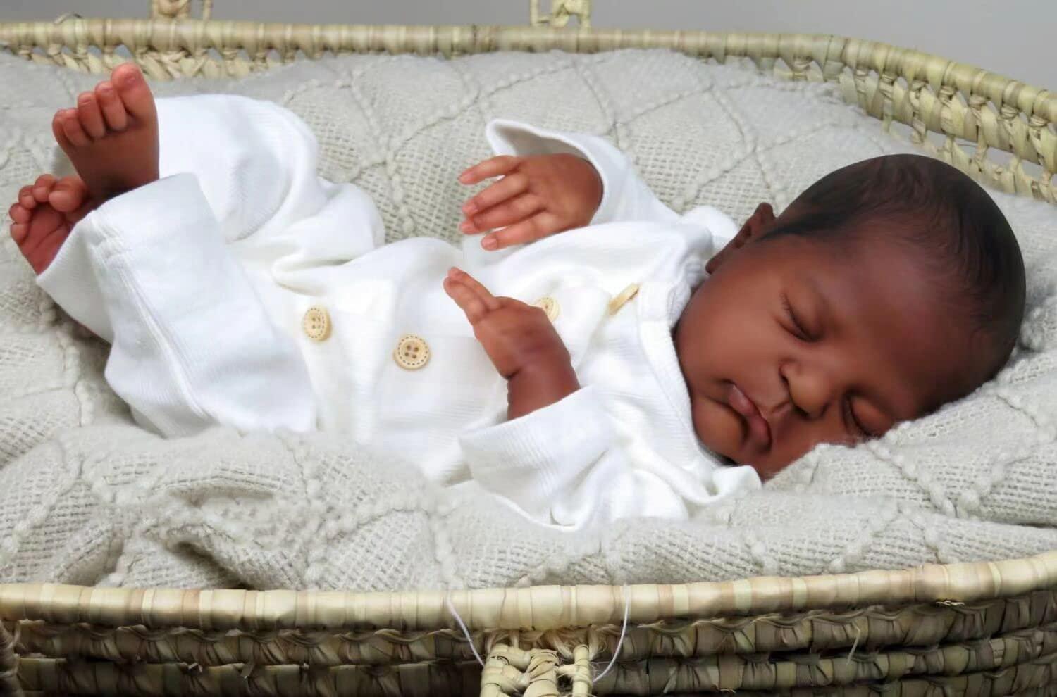 Anano Anano Reborn Baby Dolls Black Girl 20 Inch Biracial Reborn Dolls Silicone Baby Doll Mixed Real Looking Baby Dolls That Look Real Born Brown Skin Girl with Bib Birthday Gift