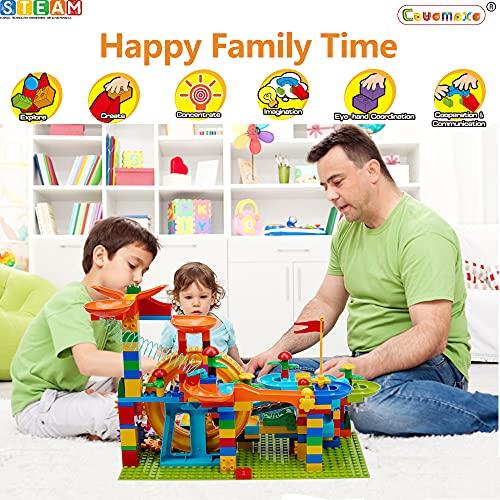 COUOMOXA COUOMOXA Marble Run Building Blocks Compatible with Classic Large Blocks STEM Toy DIY Build&Play Luxury Building Set Kids Gift for Boys Girls Age 5 6 7 8+ (Upgrade Waterwheel Piano Roller Coaster)