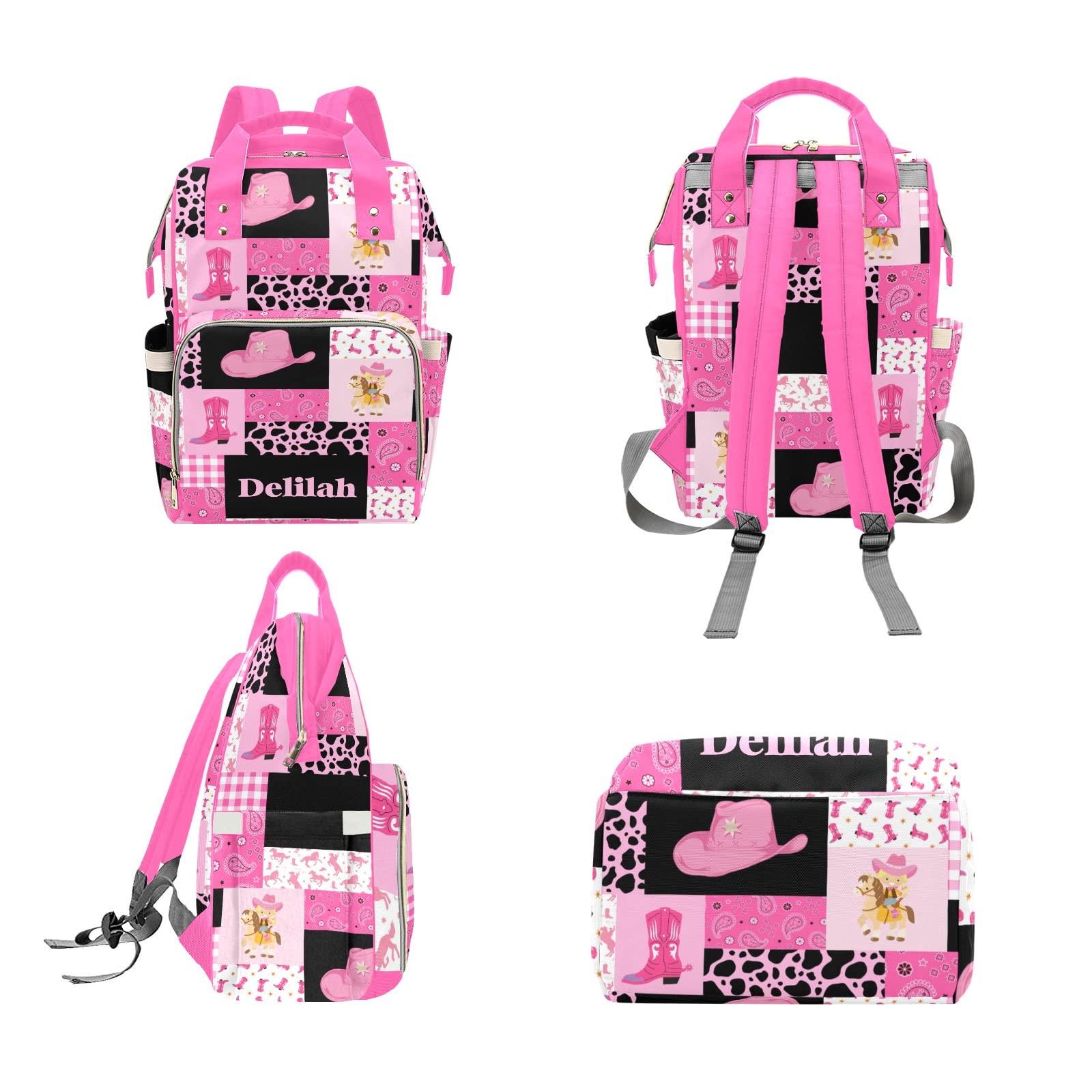 Deven Personalized Diaper Bag Backpack Tote,Cowgirl Pink Quilt,Custom Diaper Bags for Shower Gift