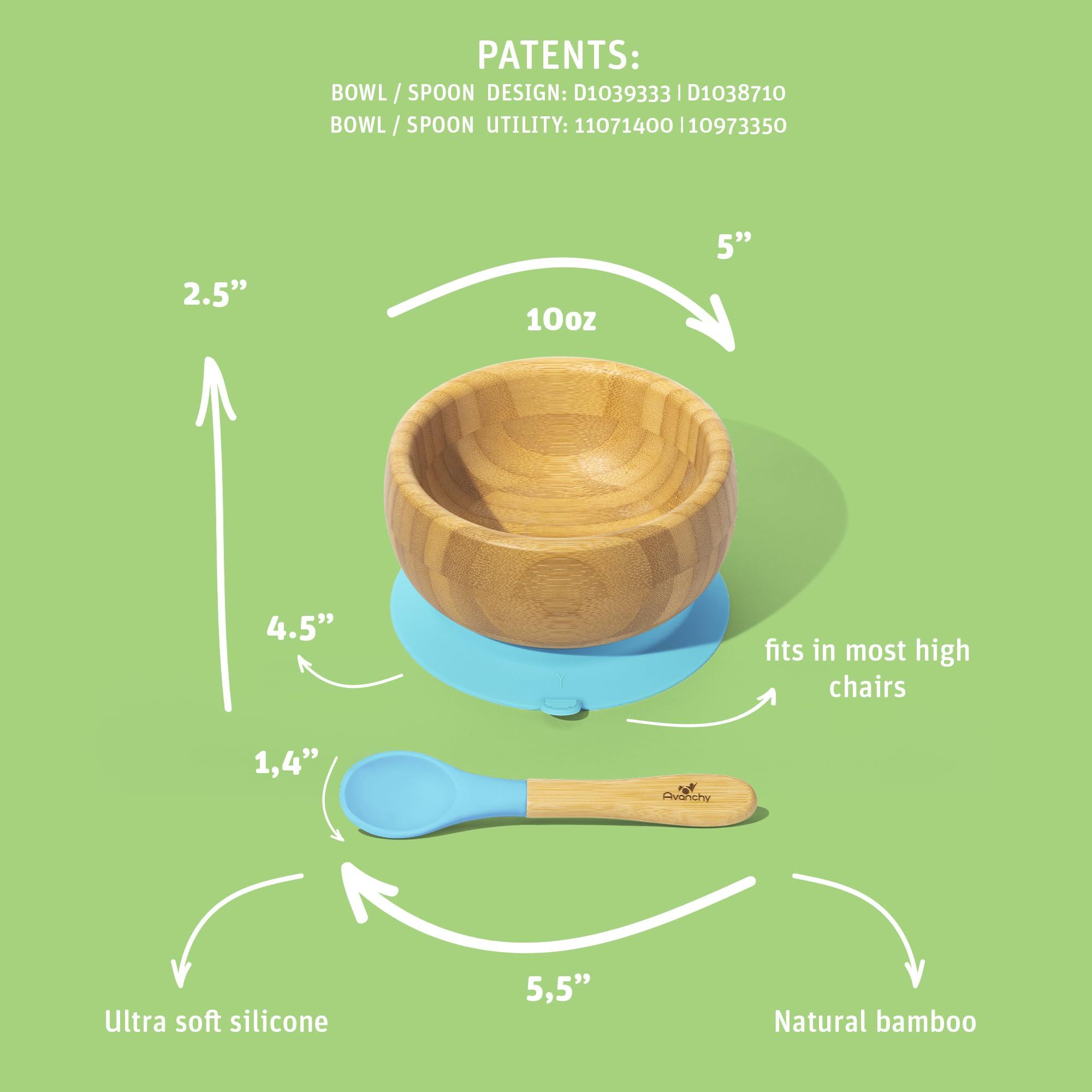 Avanchy Avanchy Bamboo Baby Bowl with Spoon and Removable Silicone Suction Base Non-Toxic, BPA-Free Feeding Bowl for Babies and Toddlers Natural Bamboo Suction Bowl, Blue