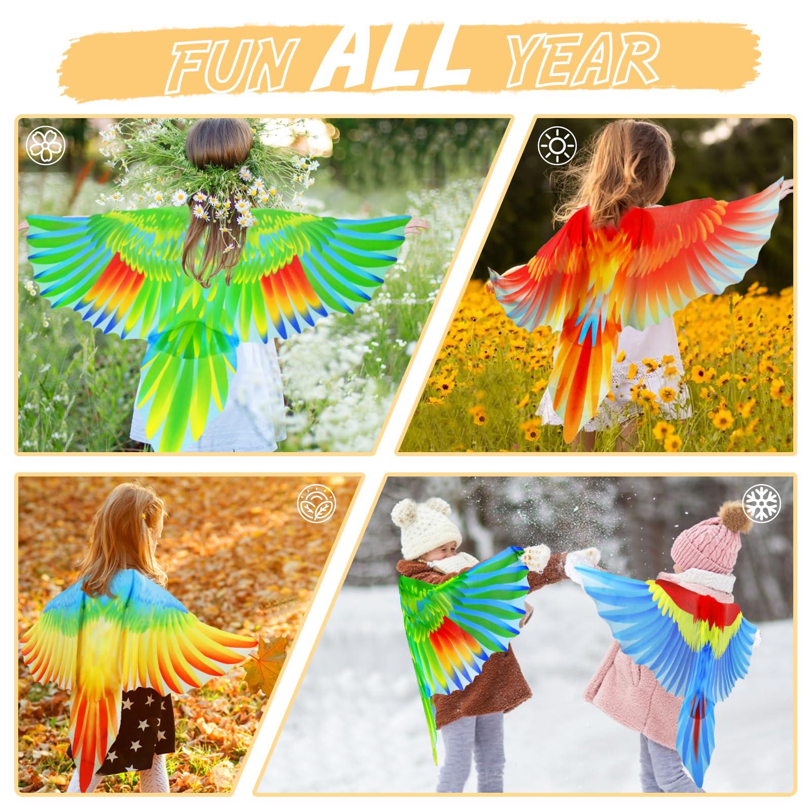 IROLEHOME IROLEHOME Bird-Costume-Parrot-Wings for Kids with Bird Headbands, Boys Girls Eagle Dress-up Cape Halloween Party Favors Gifts