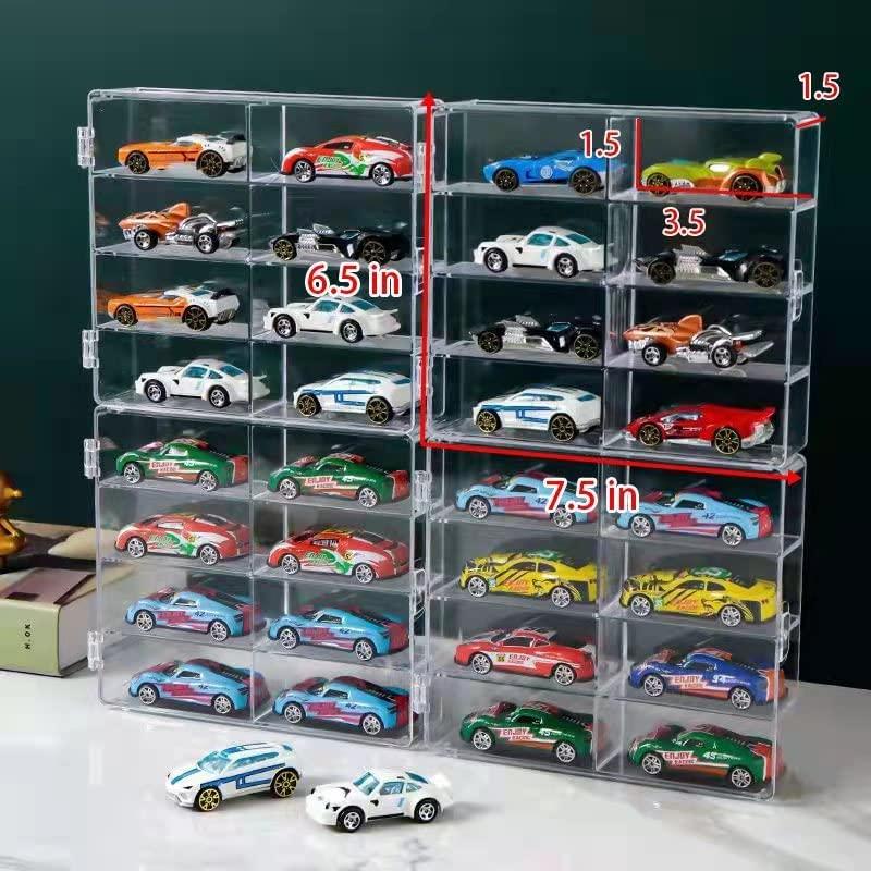 YAMAXUN Hot 1/64 Scale Matchbox Toy Car Display Box 4 Piece Toy Car Storage Box Holds Up to 32 Hot Wheels Cars, Clear Display Box with Clear Snap-On Dust Cover