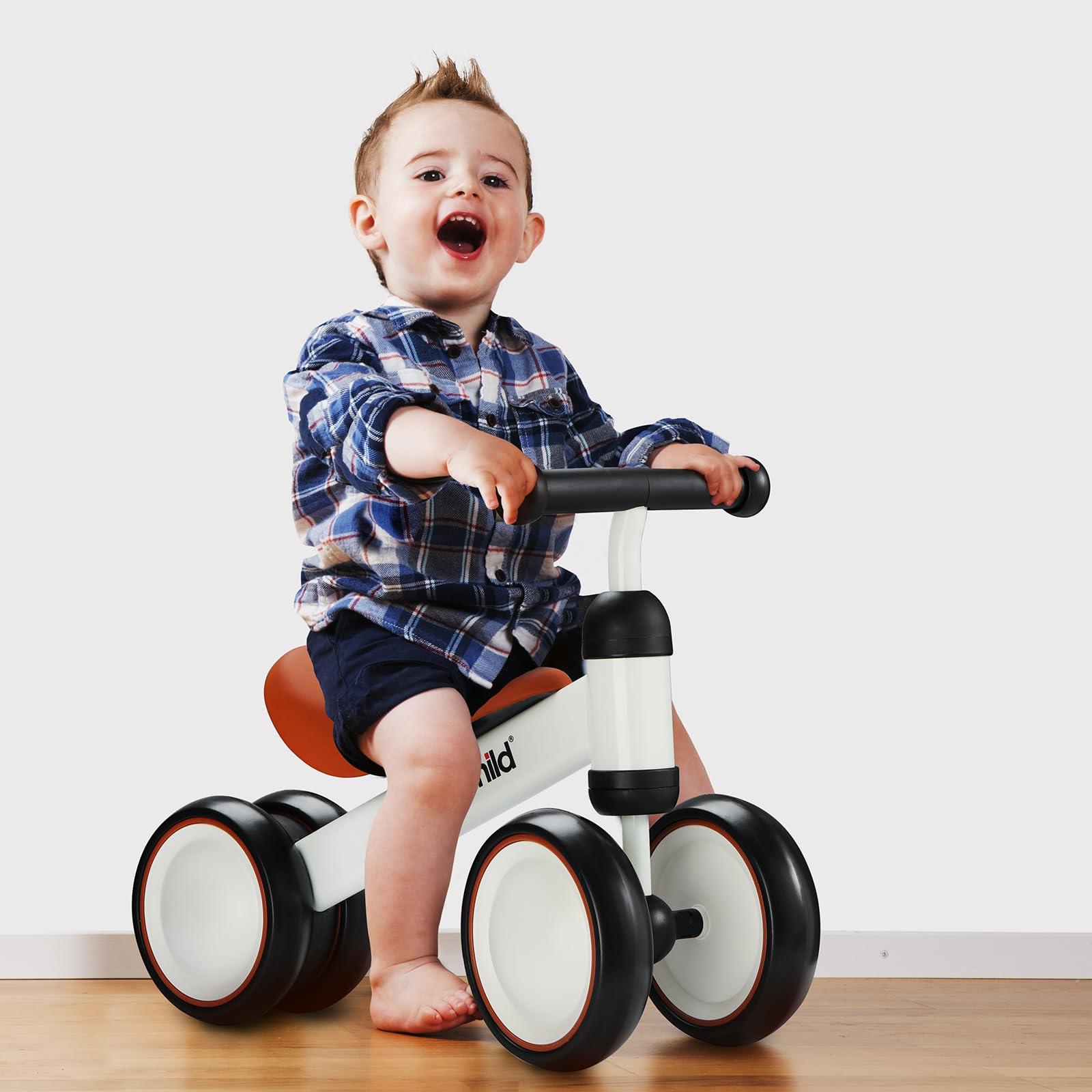 DADDYCHILD DADDYCHILD Baby Balance Bike for 12-24 Month Toddler, Toys for 1 Year Old Kids, No Pedal Infant 4 Wheels Baby Walker, Ride On Toys for Boys & Girls, Best First Birthday Gifts Children (White)