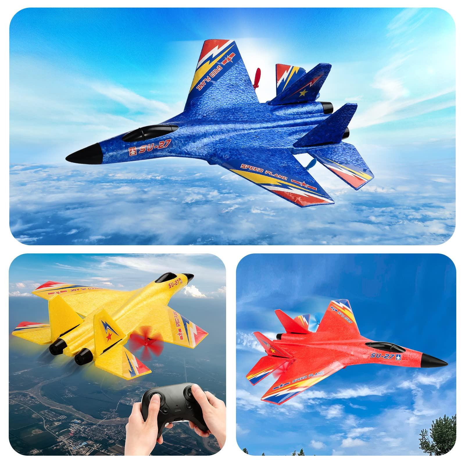 RoofWorld RoofWorld SU-27 RC Plane Remote Control Airplane Blue and Yellow RC Jets Aircraft for Beginners Adults