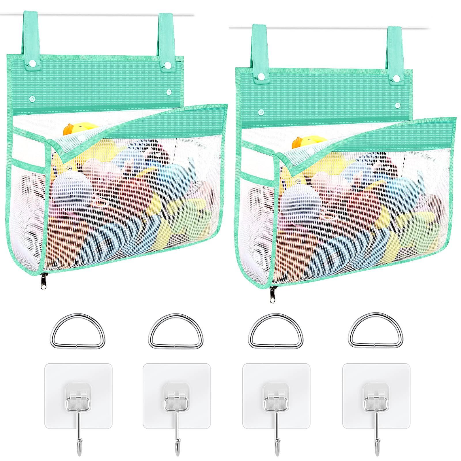 Linkidea Linkidea 2 Pack Zippered Mesh Bath Toy Organizer, Bath Toy Storage Bag Multiple Ways to Hang, Bathroom Toy Mesh Bag, Bathtub Toy Storage Holder (Green)