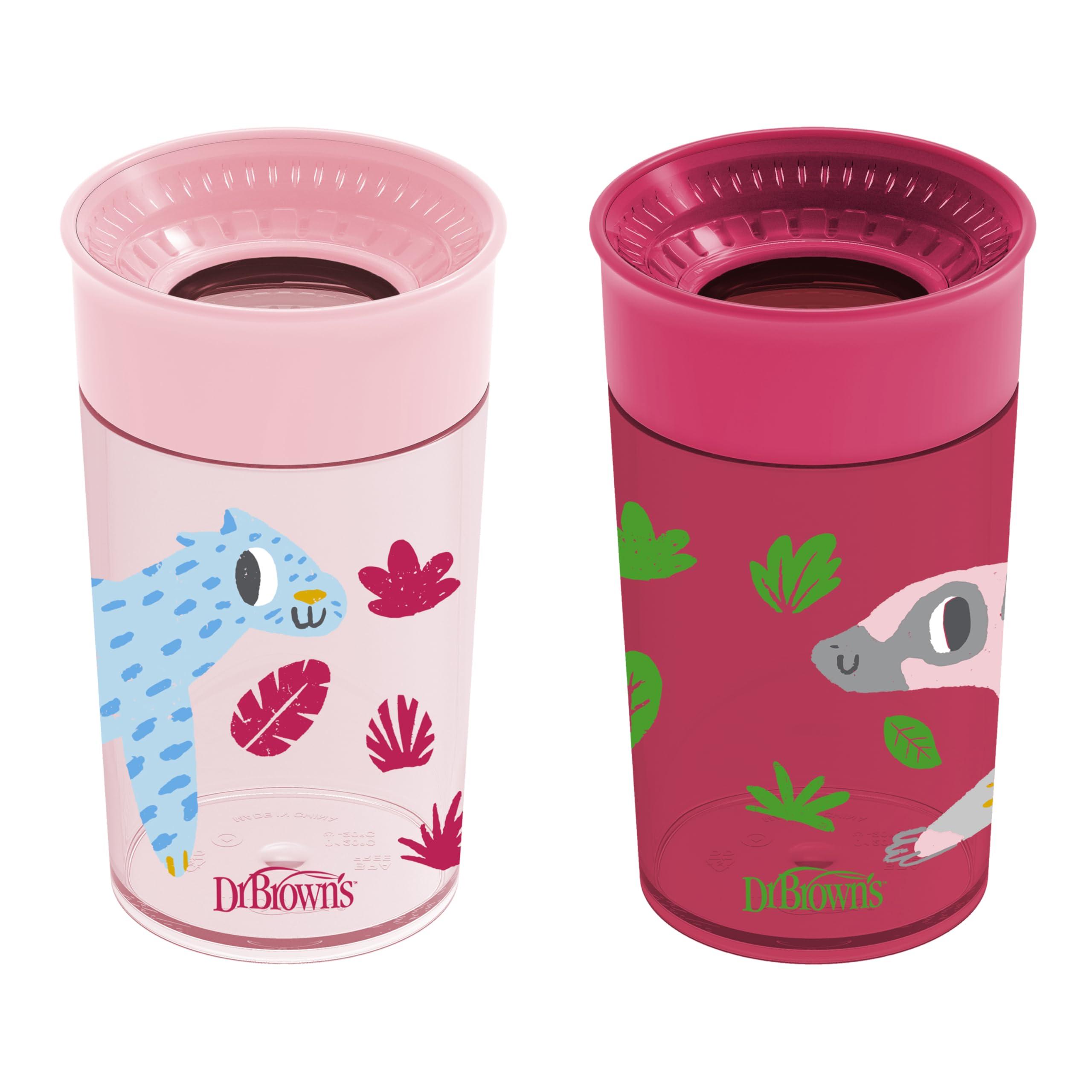 Dr. Brown\'s Dr. Brown's Milestones Cheers 360 Training Cup for Toddlers & Babies, Leak-Free Sippy Cup, Pink/Turq Spoutless Transition Travel Friendly Cup