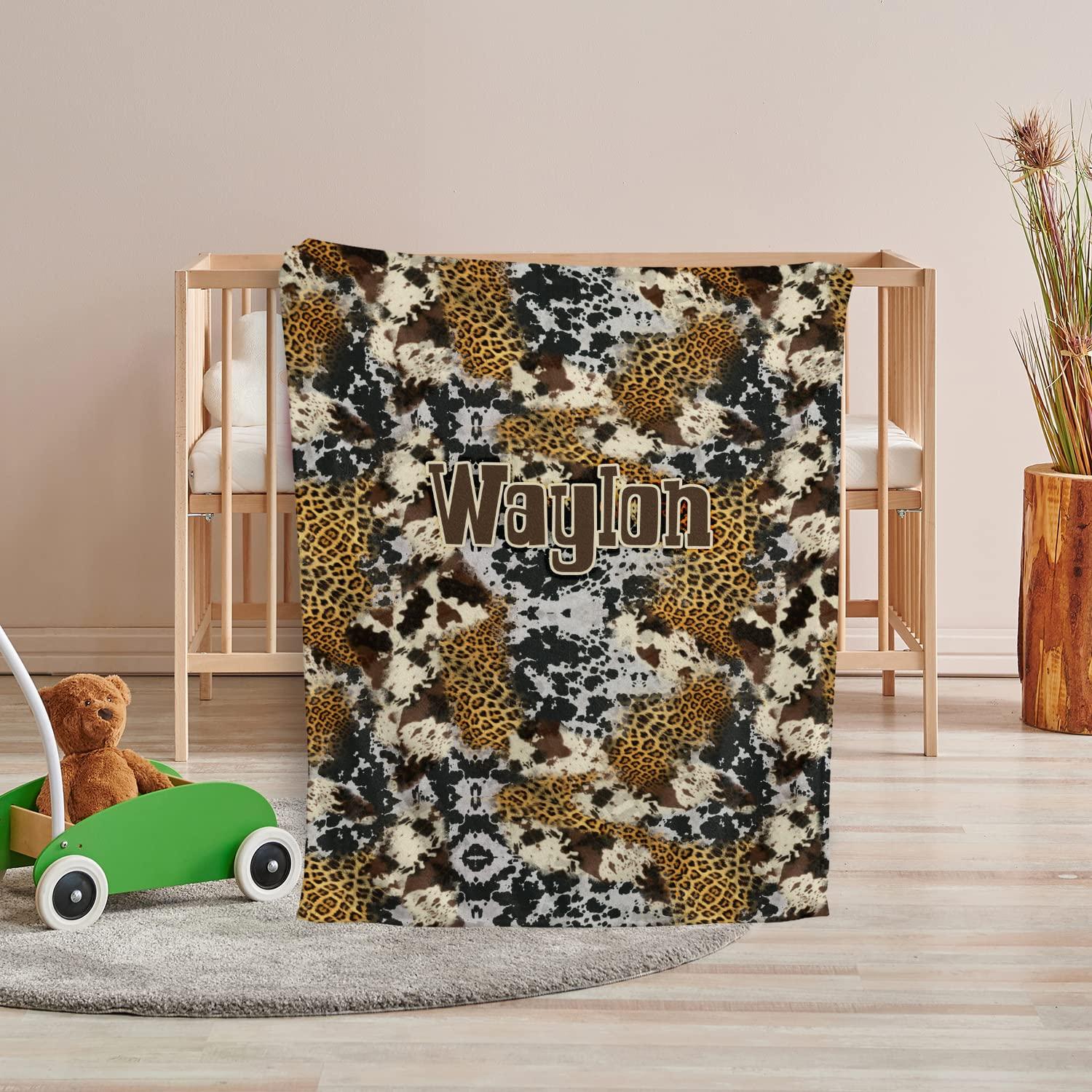 locobird Cow Print Blankets, Cowboy Baby Blankets, Baby Western Blankets, Personalized Baby Blankets for Girls Boys, Baby Stuff, Custom Baby Blankets Name Fleece Blankets for Newborn Infant Son Daughter