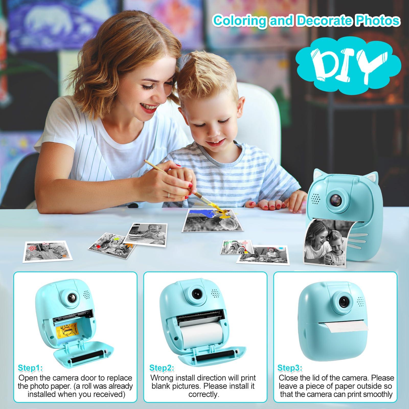 MINIBEAR MINIBEAR Instant Print Camera for Kids Camera for Girls 50MP Kids Digital Camera, Toddler Camera Travel Essential Toys Christmas Birthday Gifts for 3 4 5 6 7 8 9 Year Old Girls and Boys, Blue