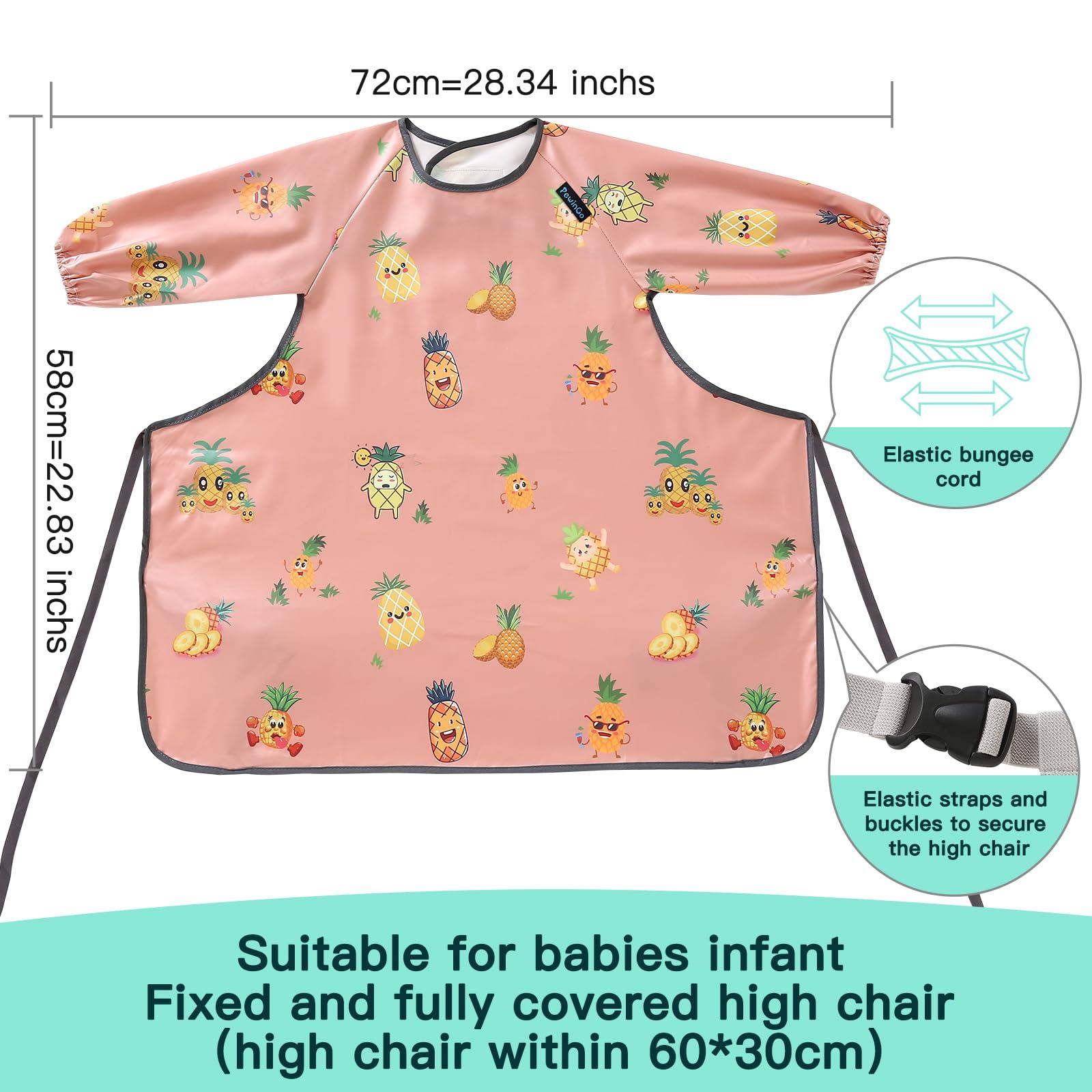 PewinGo PewinGo Weaning Bib & BLW Attaches and Fully Cover to Baby Highchair, Long Sleeves Bib with Waterproof, Machine Washable & Comfortable,Easy to Clean, Suitable for Baby Infant-Pink