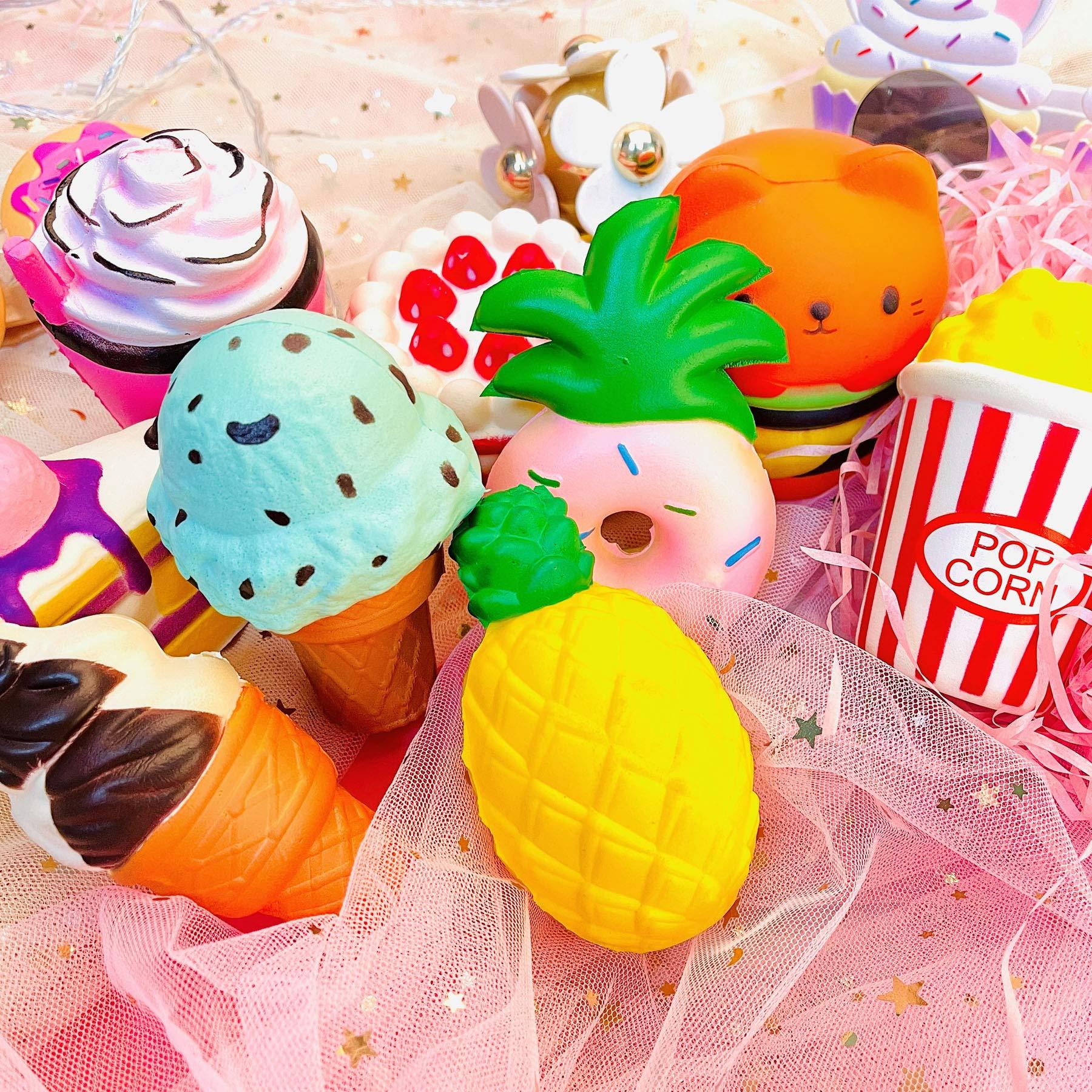 YOYI Slow Rising Jumbo Squishies Toys Set - 9 Pack Soft Kawaii Squishy Hamburger Popcorn Cake Ice Cream Donut Stress Relief Squeeze Toy for Boys and Girls