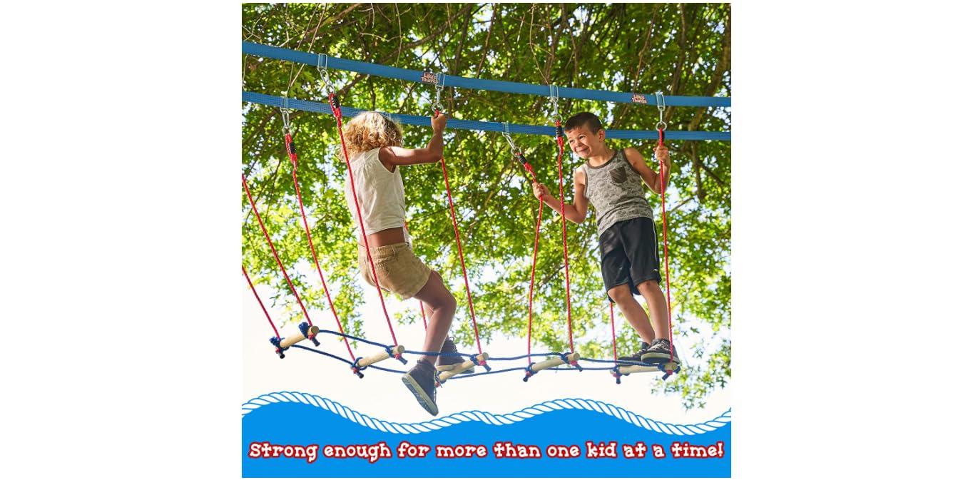 Lily\'s Things Double Ninja Slackline Obstacle Course | 110 Ft | Ninja Warrior Obstacle Course Accessories | Monkey Bars | Climbing Rope | Ninja Rings | Trapeze Swing Bar | Rickety Bridge Edition -Patent Double Line