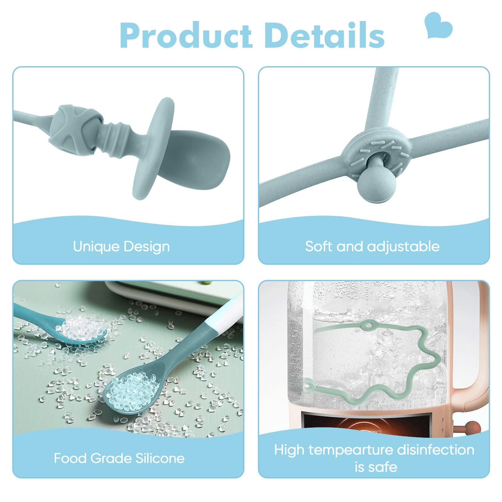 Gelinor Baby Spoons Self Feeding 6 Months Silicone Strap Toddler Utensils Fixer Highchair Accessories-Gelinor Feeding Aid for Keep Baby Utensils Close at Hand and Off The Ground(Beige)-No Spoon